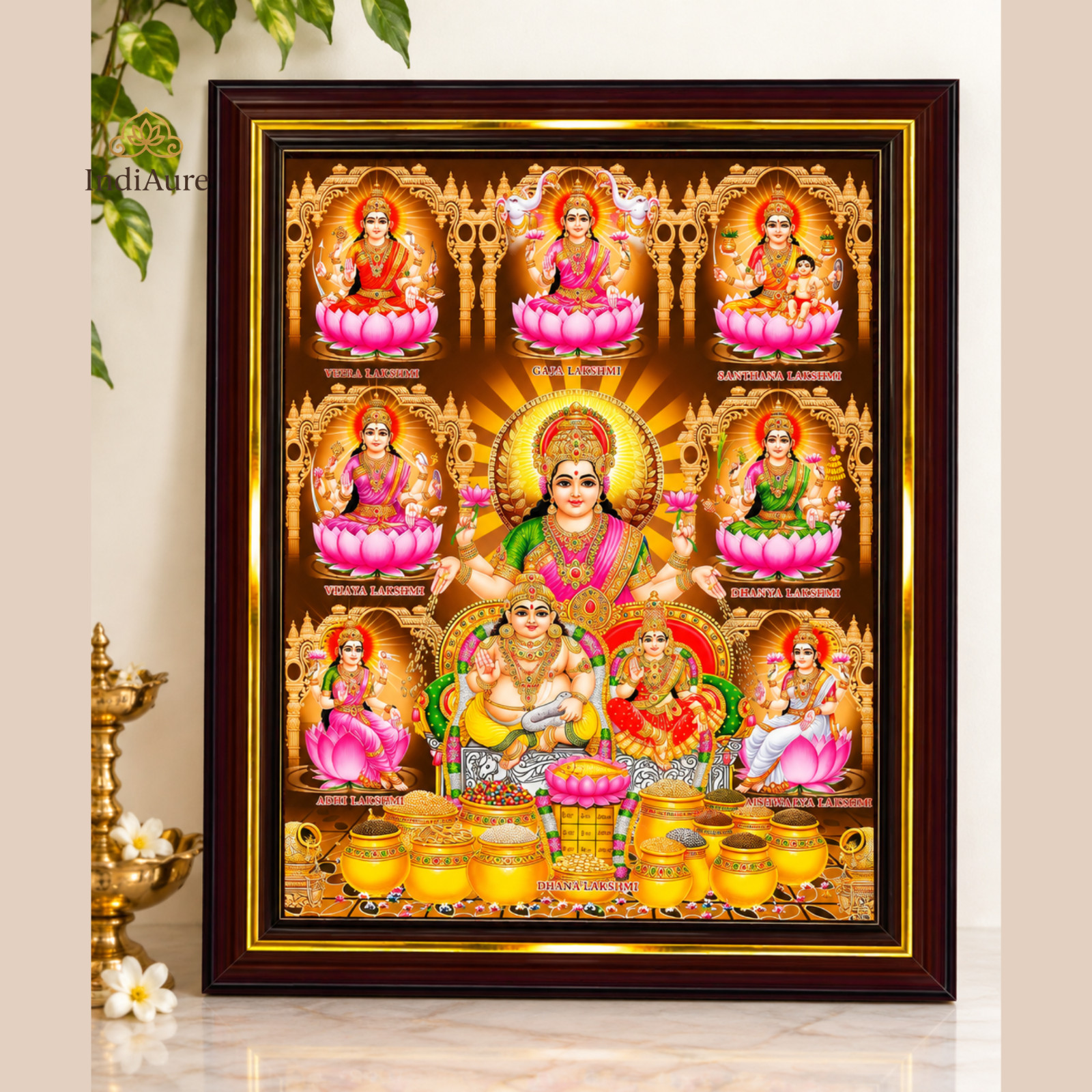 Lakshmi Kubera Wall Art, Ashtalakshmi Devi Framed Painting, Goddess Laxmi Kuber