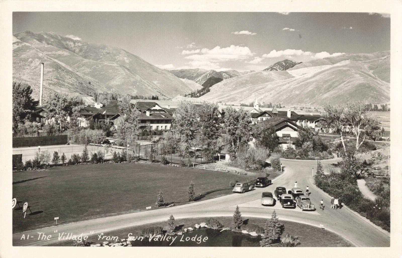 Sun Valley ID, The Village Sun Valley Lodge Old Cars, RPPC Real Photo Postcard