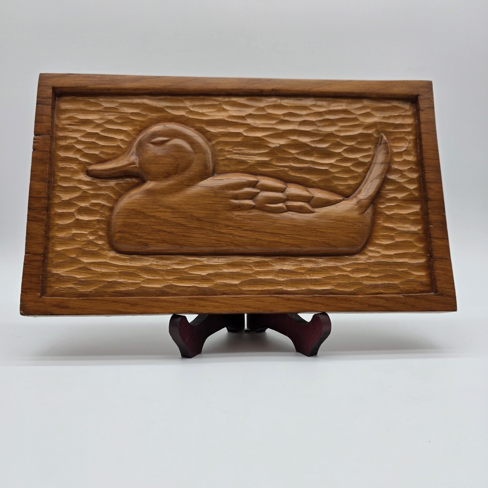 Vtg Hand Carved Oak Duck Plaque Ruddy Duck Hanta Yo Norcross 1988