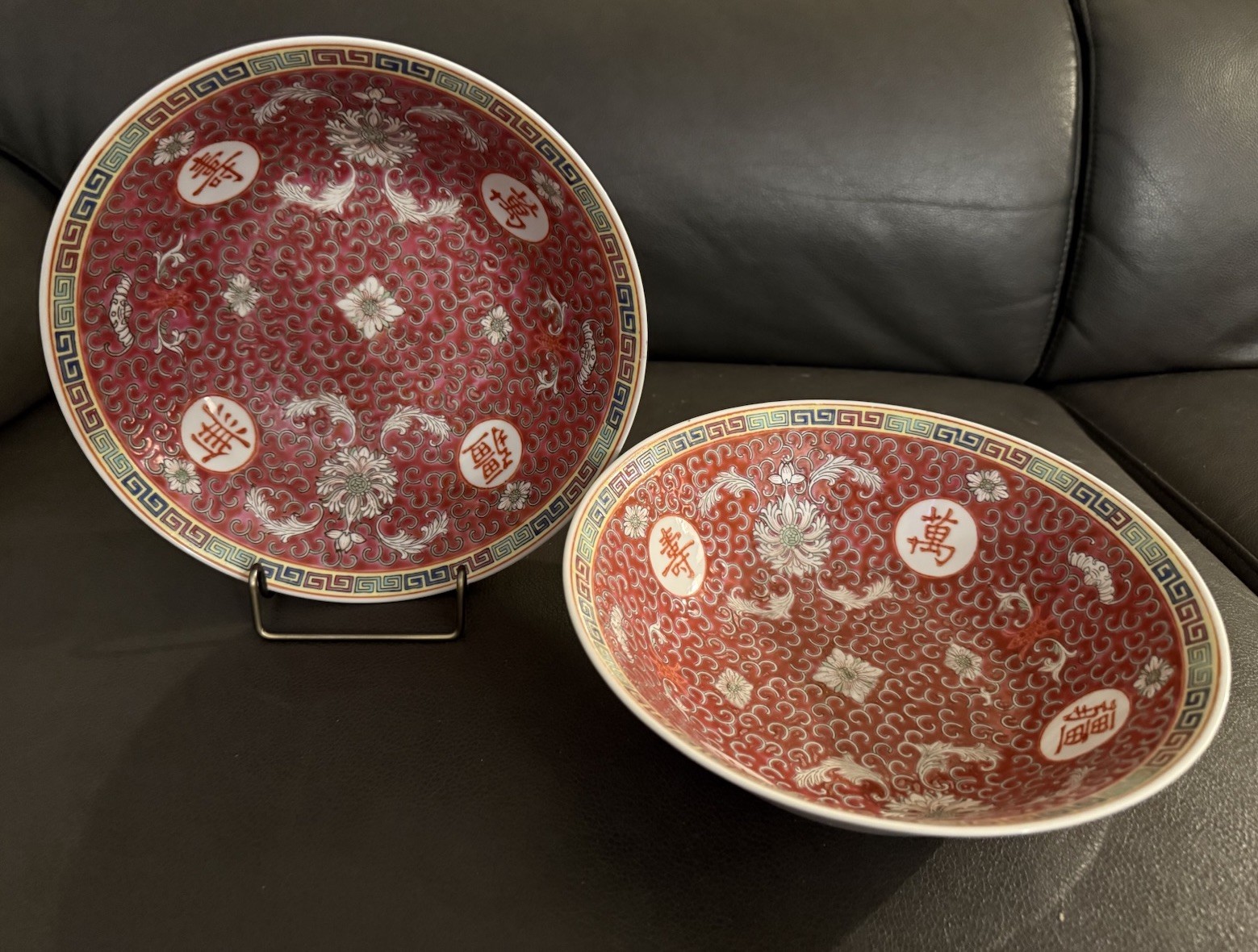 Set Of 2 VNTG Mun Shou Pink Familia Rose Longevity X-Large Serving Bowls