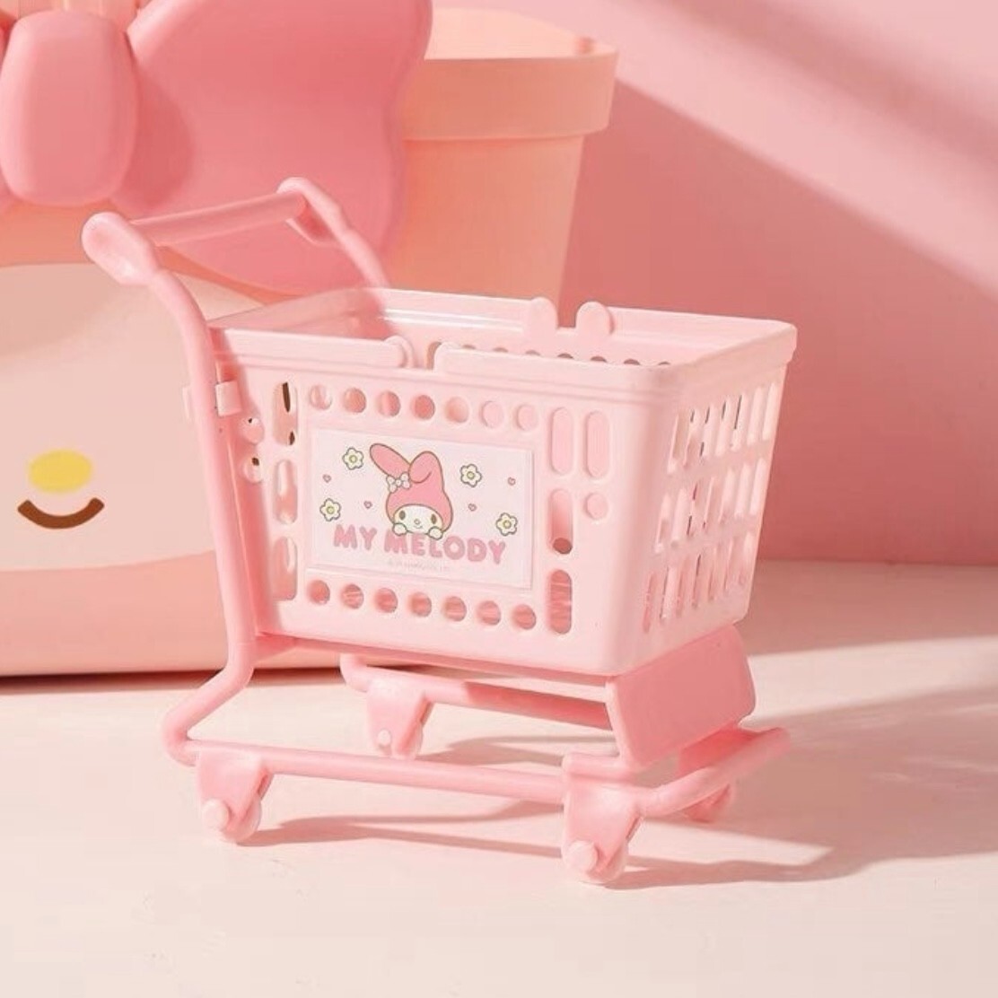 Miniso Mini Shopping Cart Desk Organizer Sanrio Characters Storage Basket 4