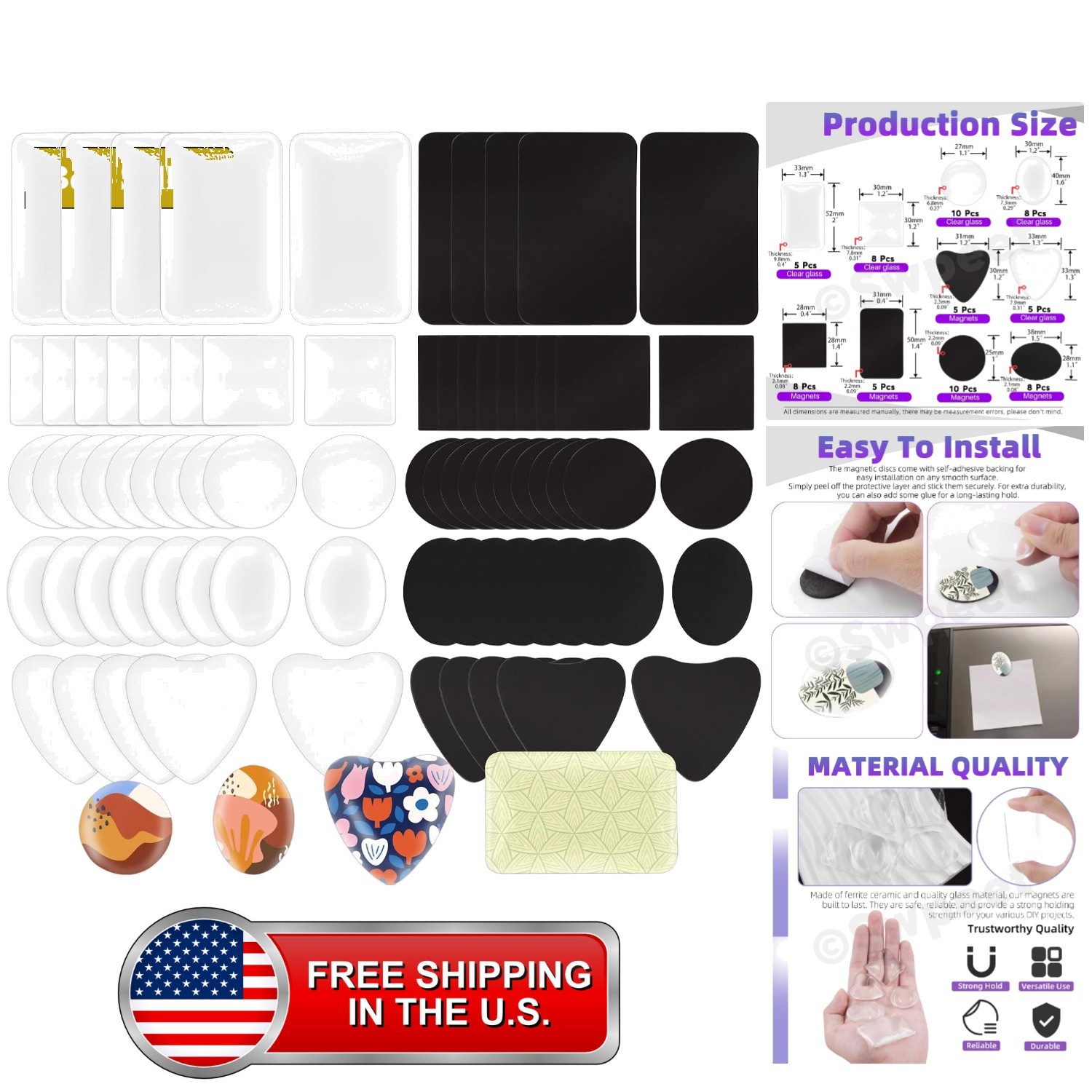 36Pcs 5 Shapes Fridge Magnets Craft Assortment Kit, Including Ceramic Ferrite...