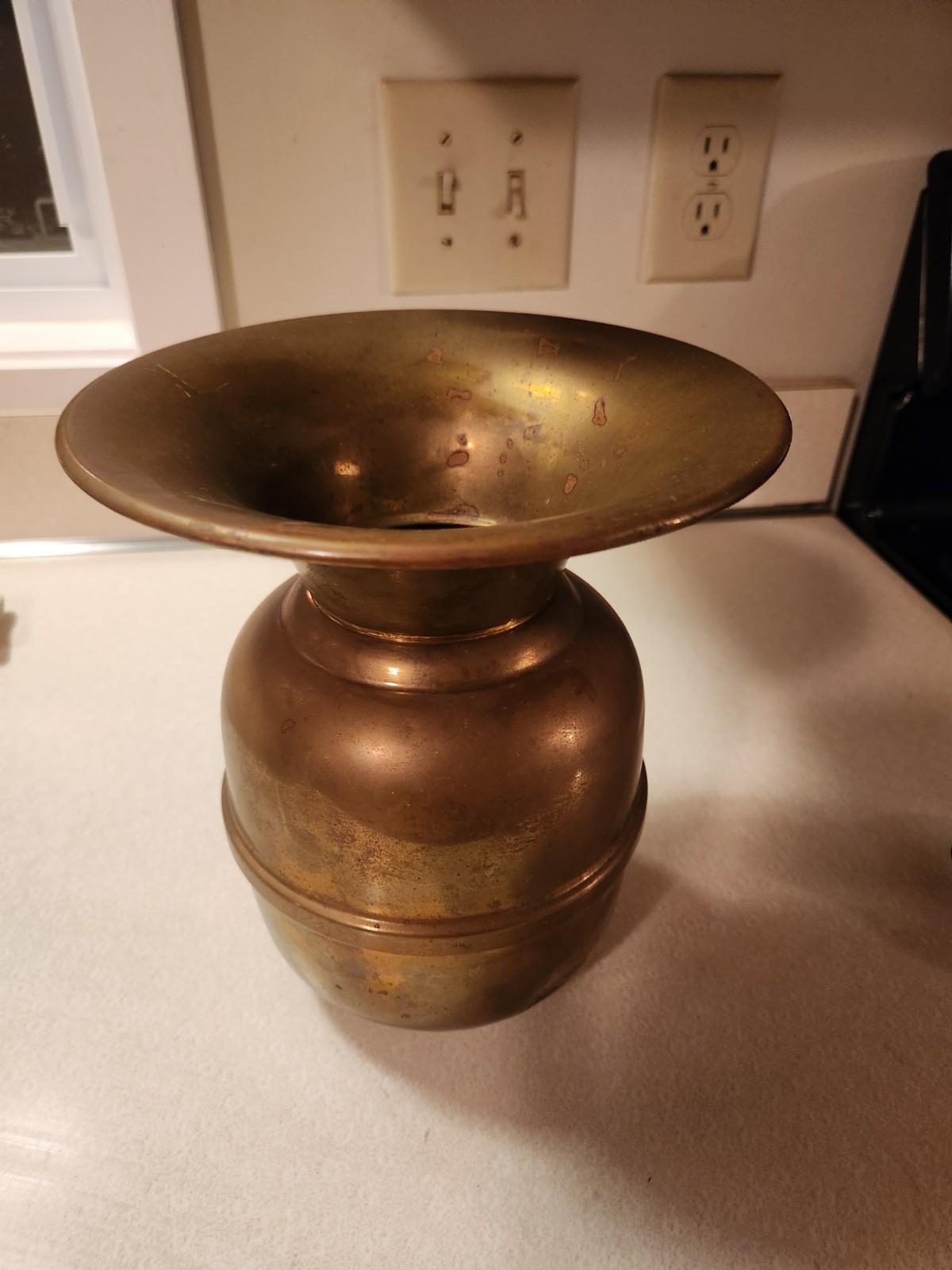 Antique 19th century brass Tobacciana spittoon heavy 9\