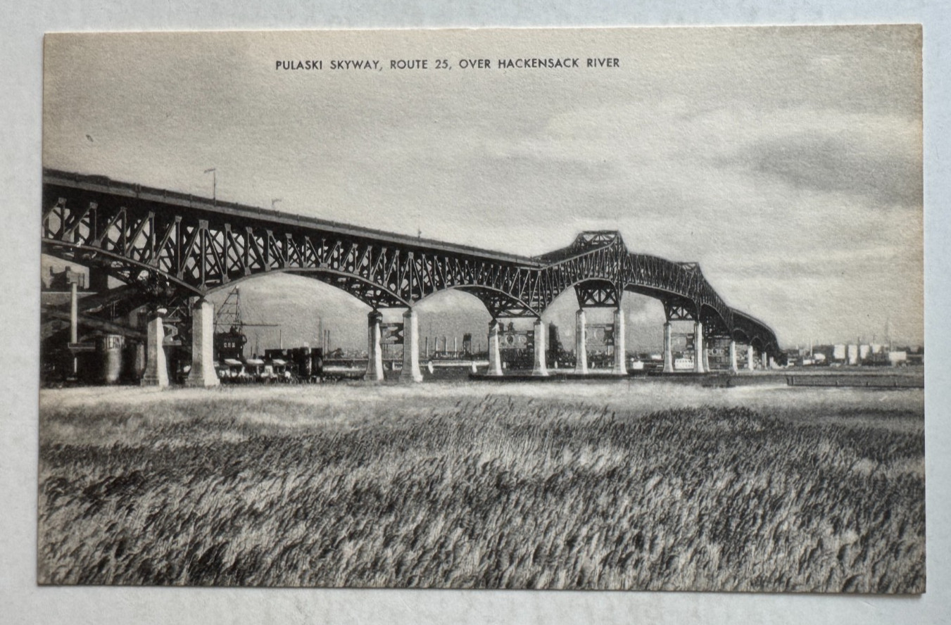 c1940s NJ Postcard Newark New Jersey Pulaski Skyway Rte 25 over Hackensack River
