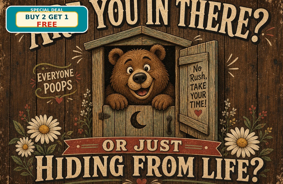 Are You Pooping Bear Bathroom Tin Sign Humorous Animal Toilet Wall Art