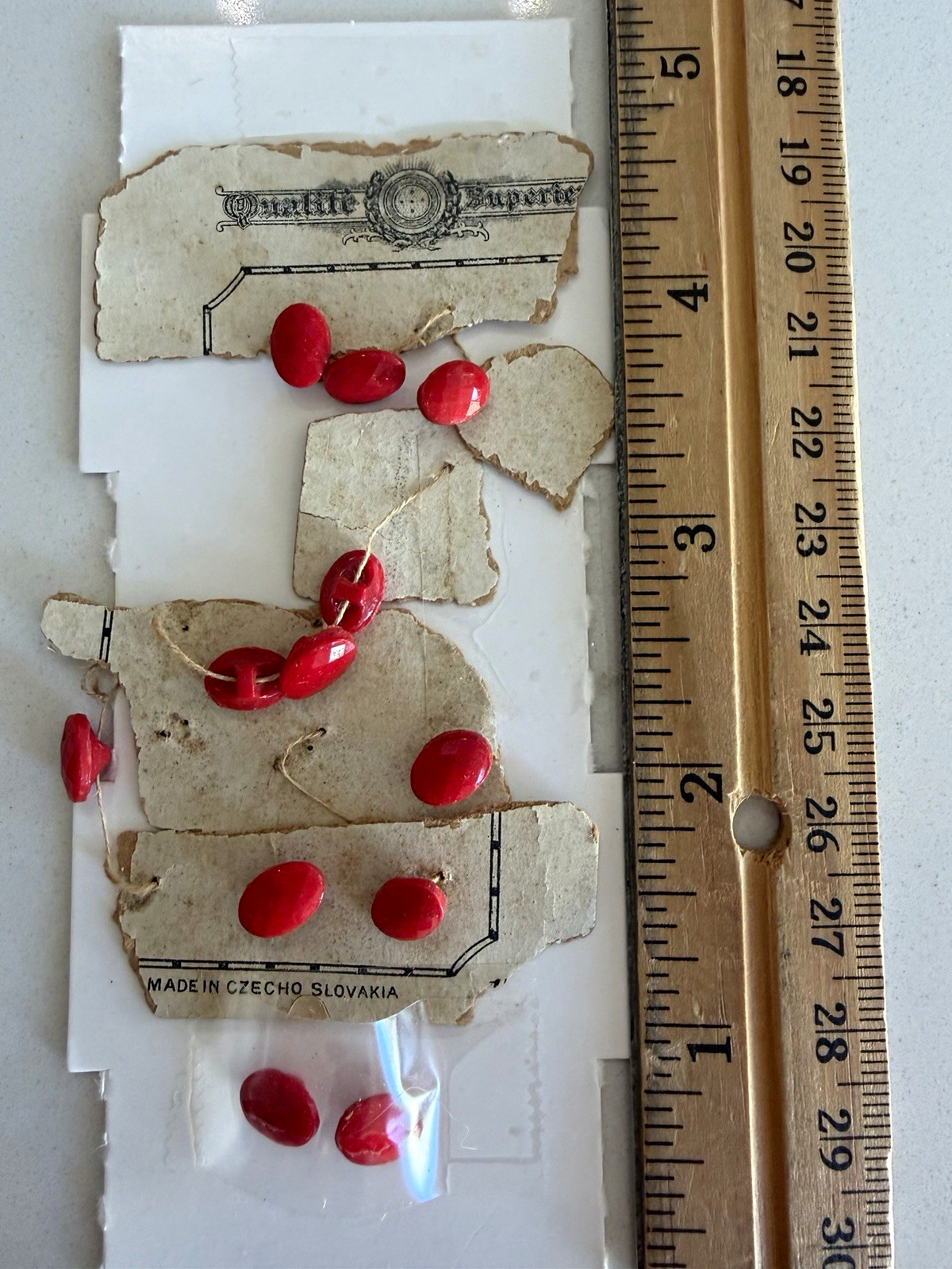 Vintage Czech Red Glass Oval Faceted Shank Button Lot X12 Diminutive Buttons