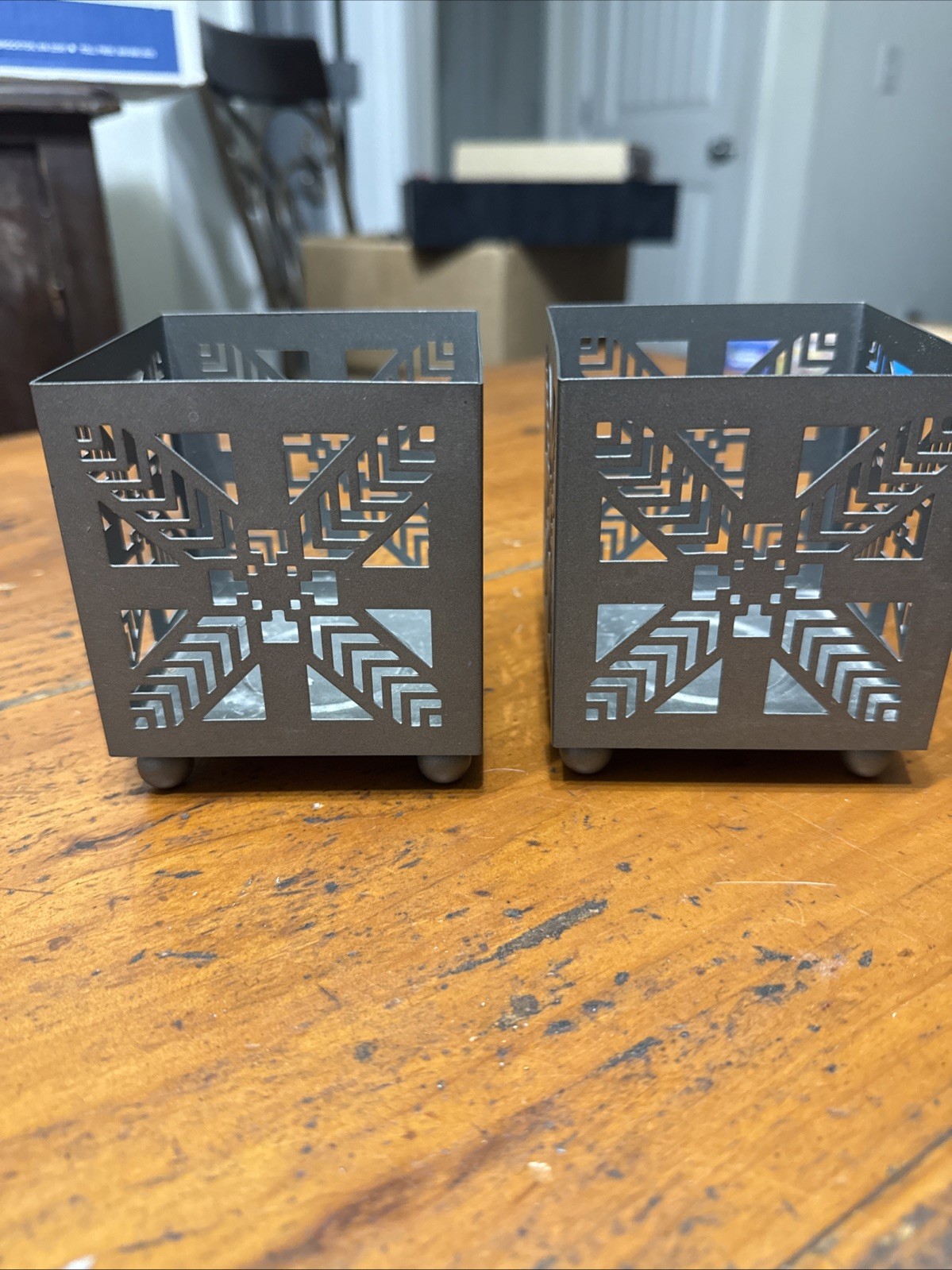 2-Frank Lloyd Wright Lasercut Metal Votive Tealight Candle Holder VTG 1990s
