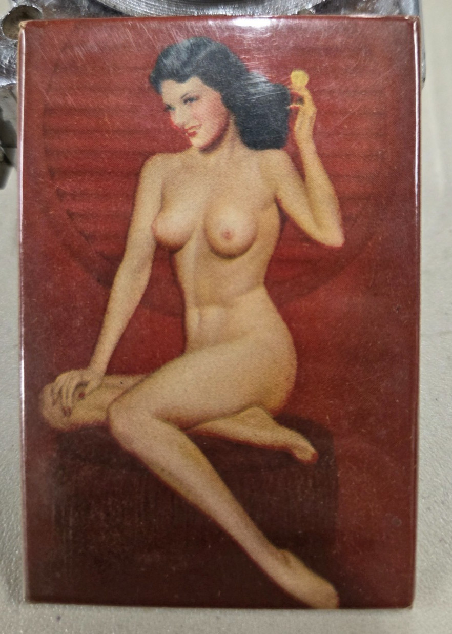 Vintage 1943 WW II Pin-Up Lady Pocket Mirror Sitting Pretty by Harry C. Bradley