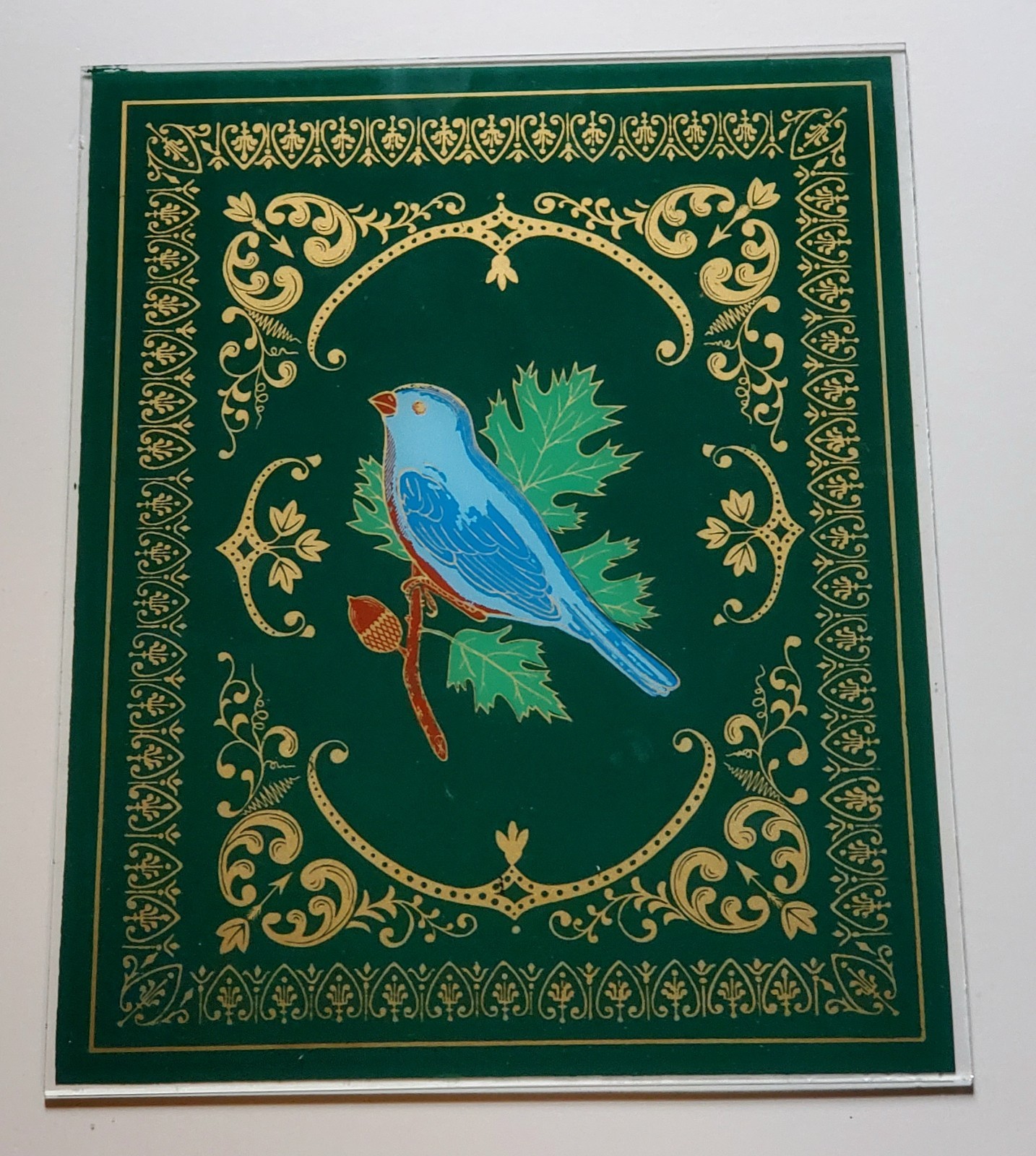 Vintage Never Used NOS Reverse Painted Clock Glass Eglomise Vibrant Bluebird