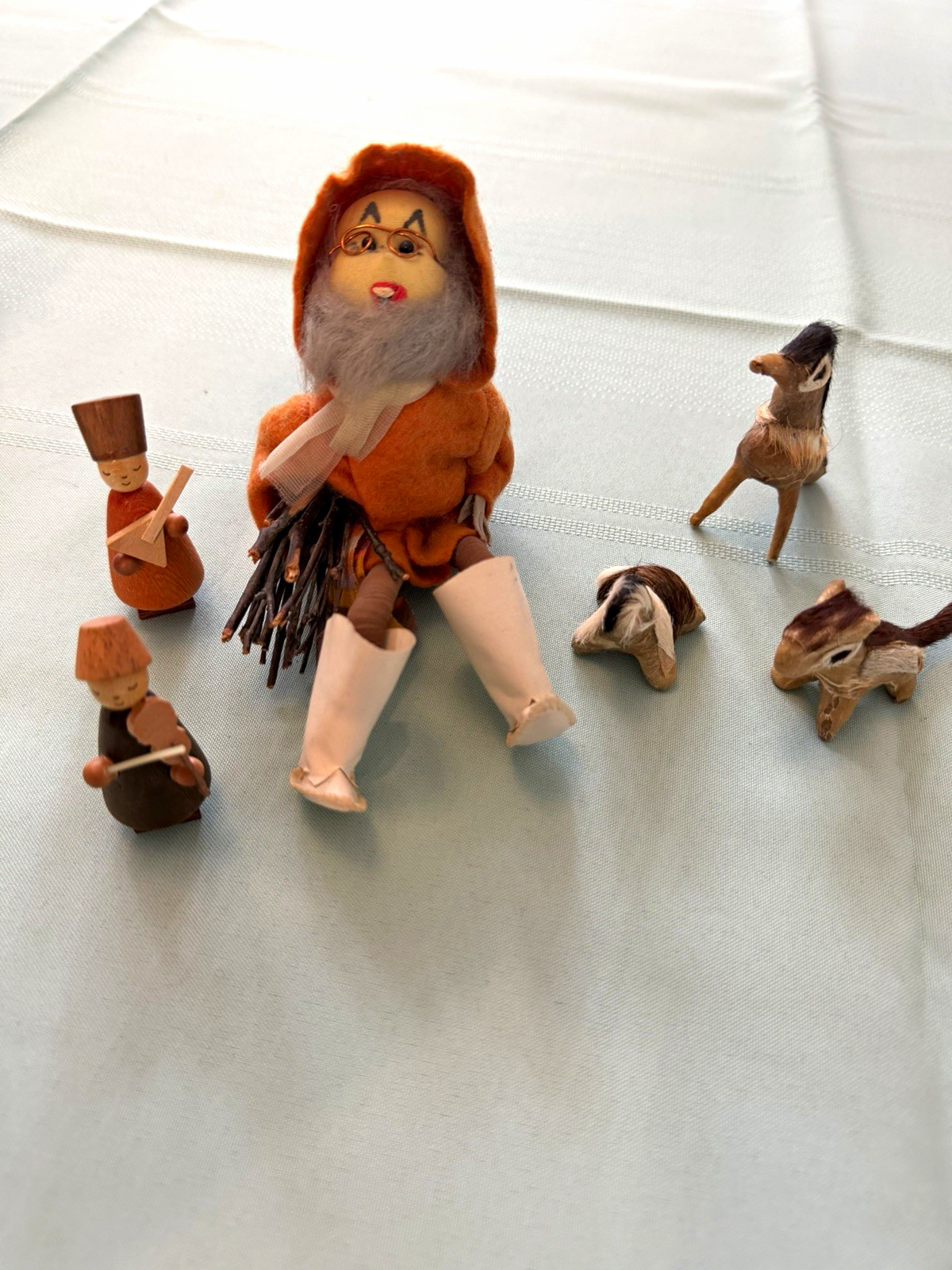Charming lot of 6 vintage handmade folk art figures, circa 1960s–1980s
