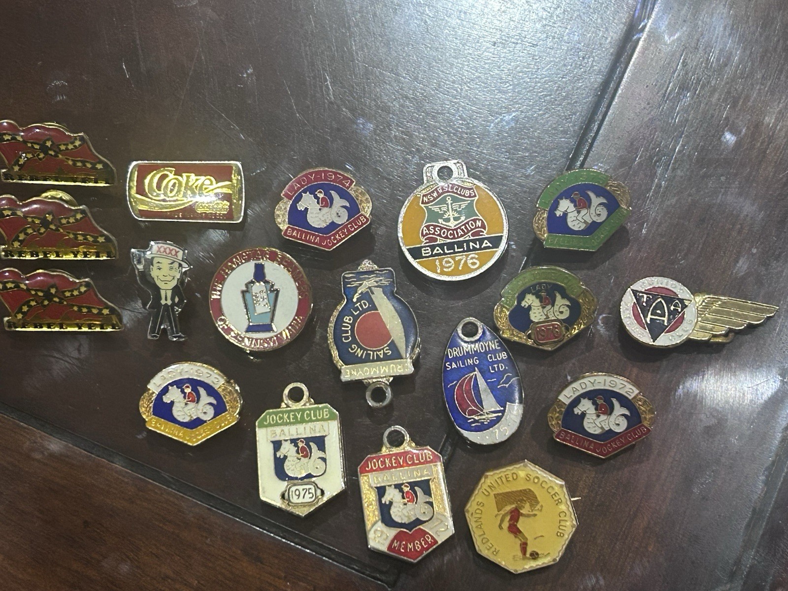 Vintage Australian Enamel Club Badge Lot 1970s Ballina TAA Drummoyne Mr Fourex