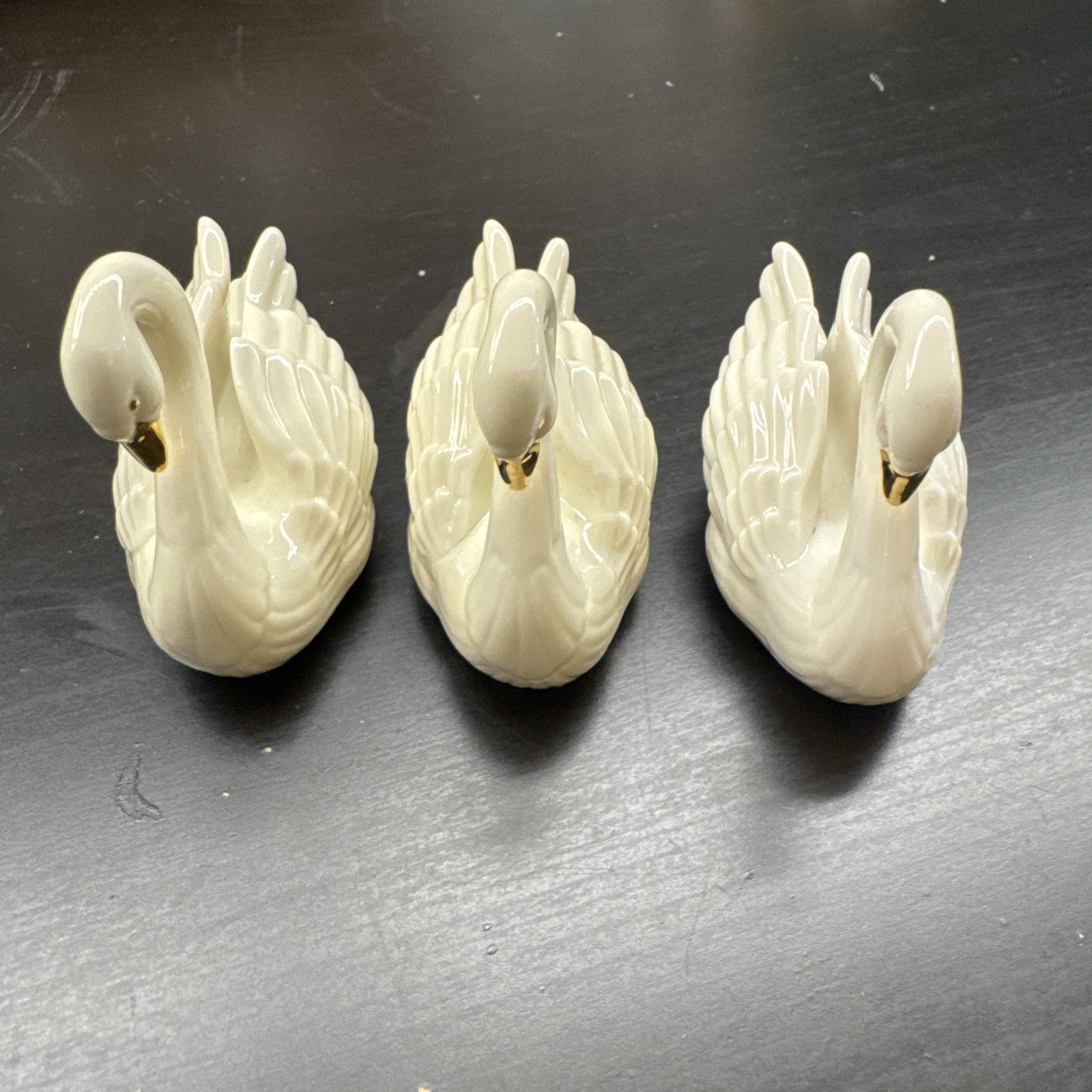 Lenox Swan Card Holders Cake Topper Three Ivory Porcelain 24K Gold Place Wedding