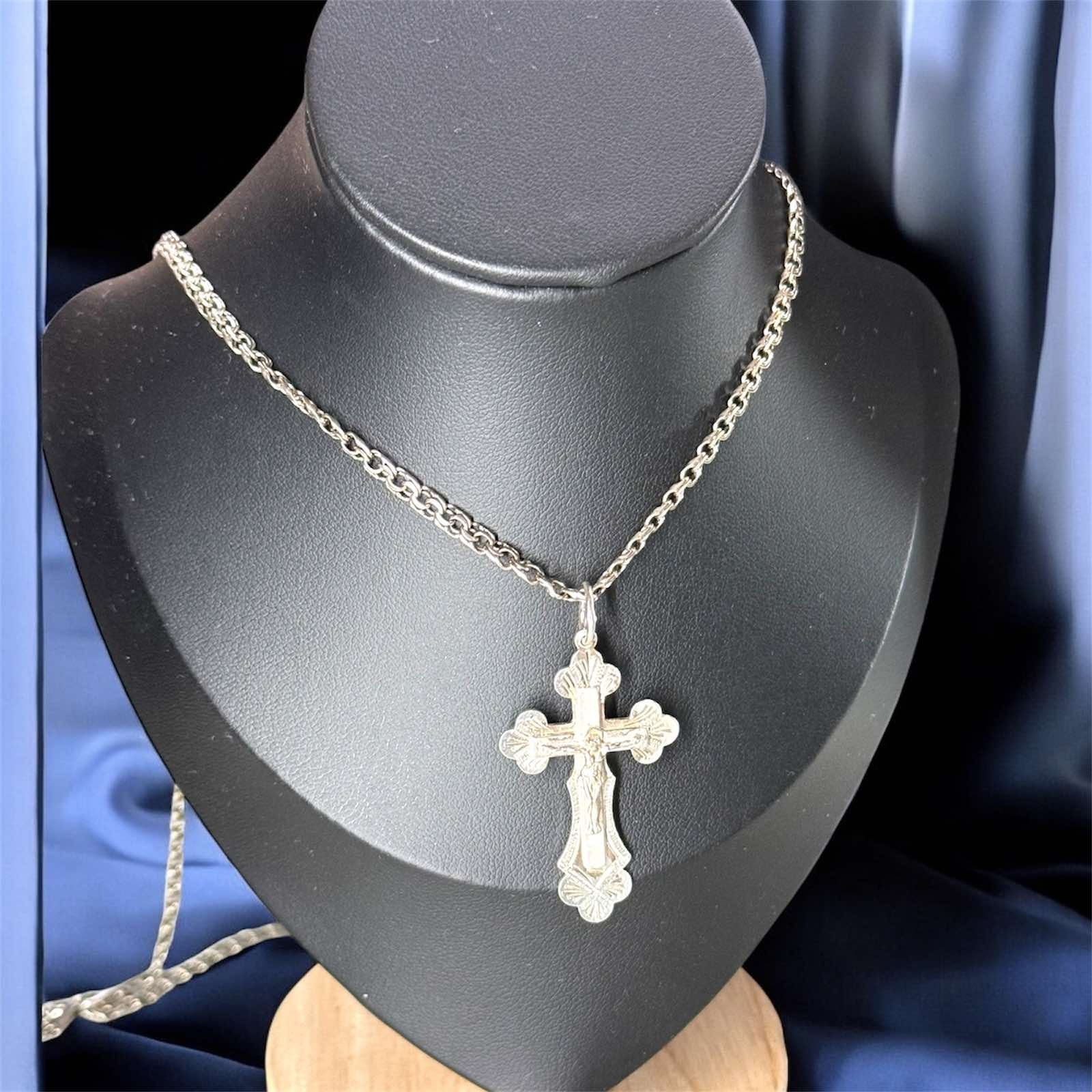 Vintage Necklace Jesus Pendent Silver 925 Jewelry Chain Women's Mens Amulet Rere