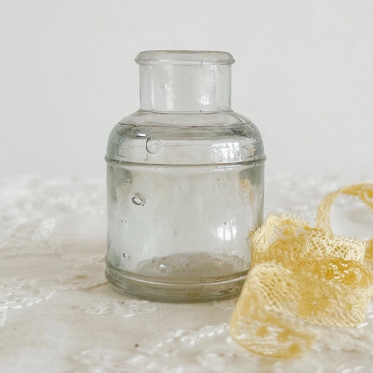 1900s Antique Ink Bottle Clear Glass Inkwell