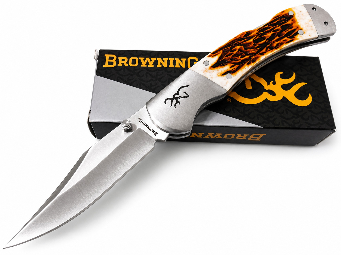 Browning BR0530B Jig Bone Lockback Pocket Knife 9Cr13CoMoV Clip Point EDC Folder