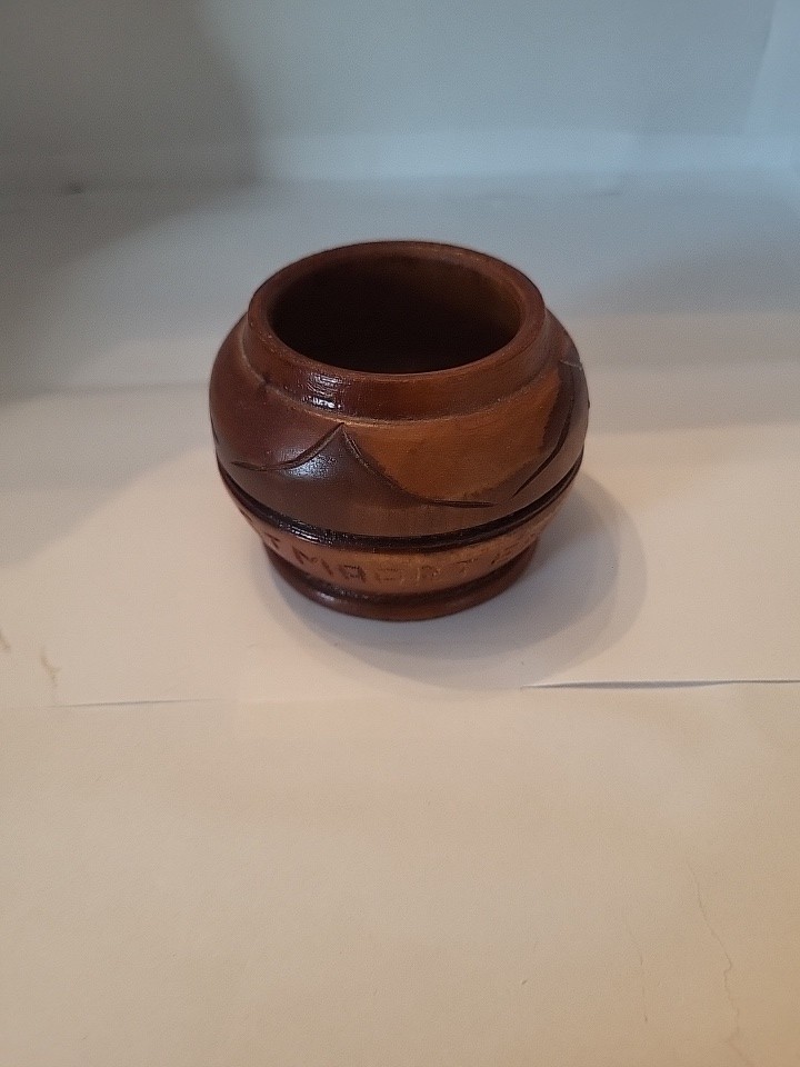 Vintage St Maarten Hand Carved Wood Trinket Box Small Souvenir Bowl Open Pot