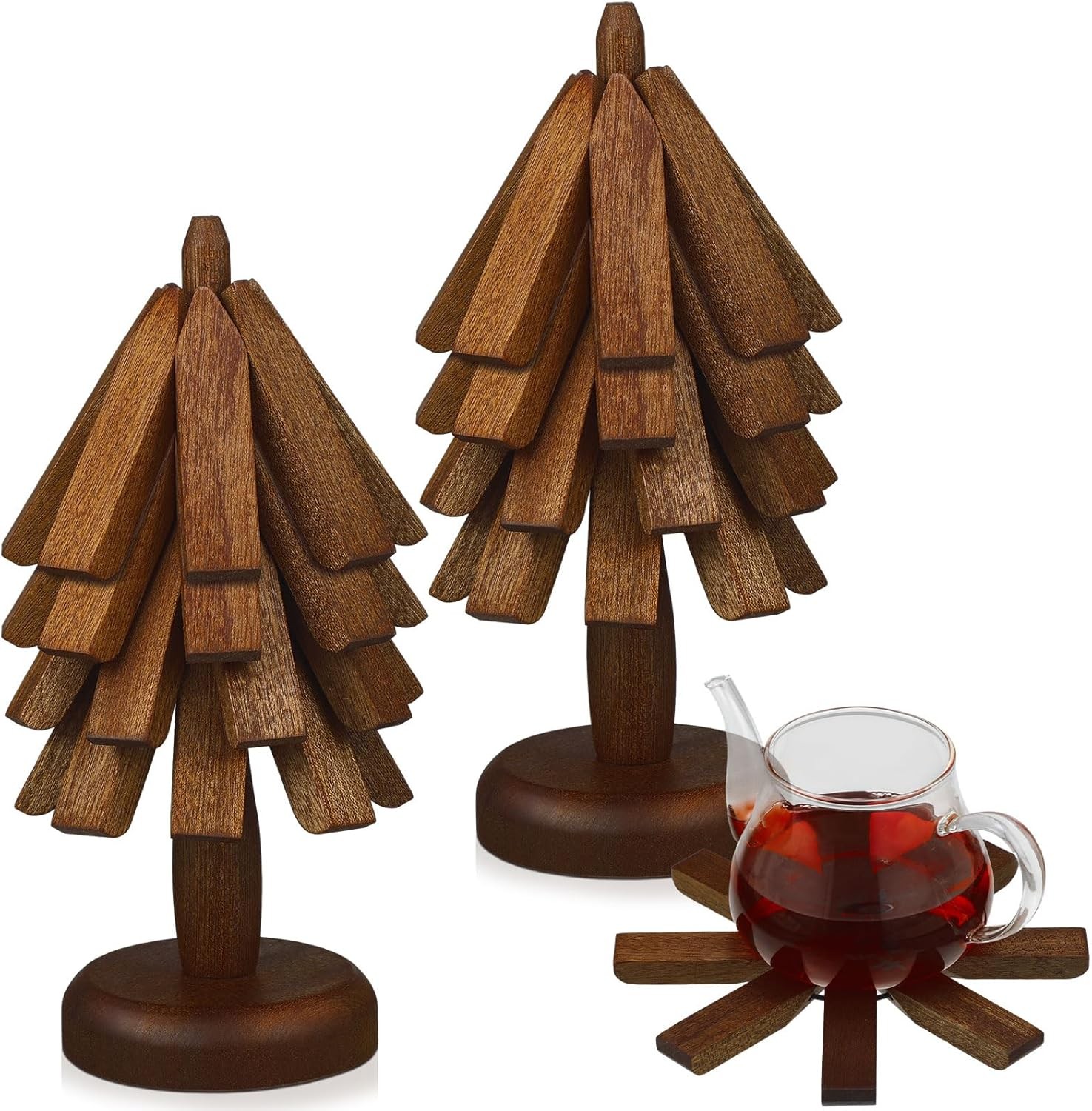 Suzile 2 Set 4 Layers Wooden Trivets for Hot Dishes Tree Shape Trivet Brown Suzile 2 Set 4 Layers Wooden Trivets for Hot Dishes Tree Shape Trivet Brown