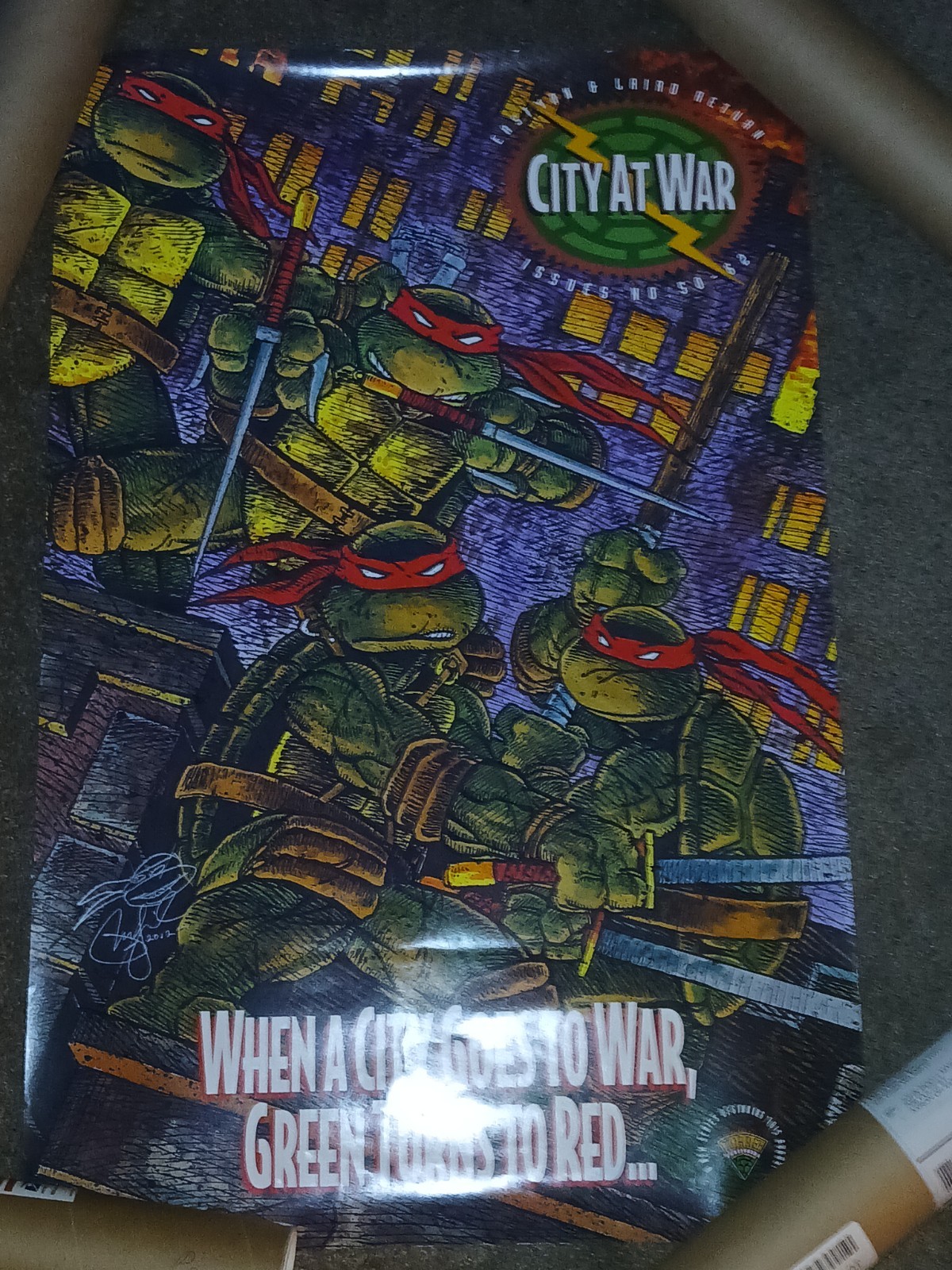 PETER LAIRD Signed  Sketch 1992 Mirage TMNT City At War Full Color Poster Rare