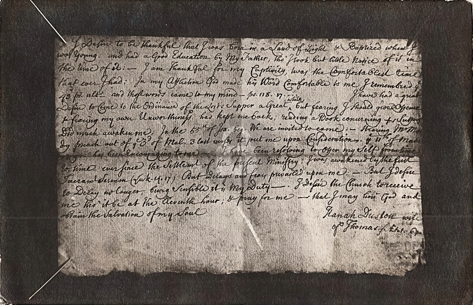 Hannah Duston Letter Written After Release Haverhill MA RPPC Postcard COPY