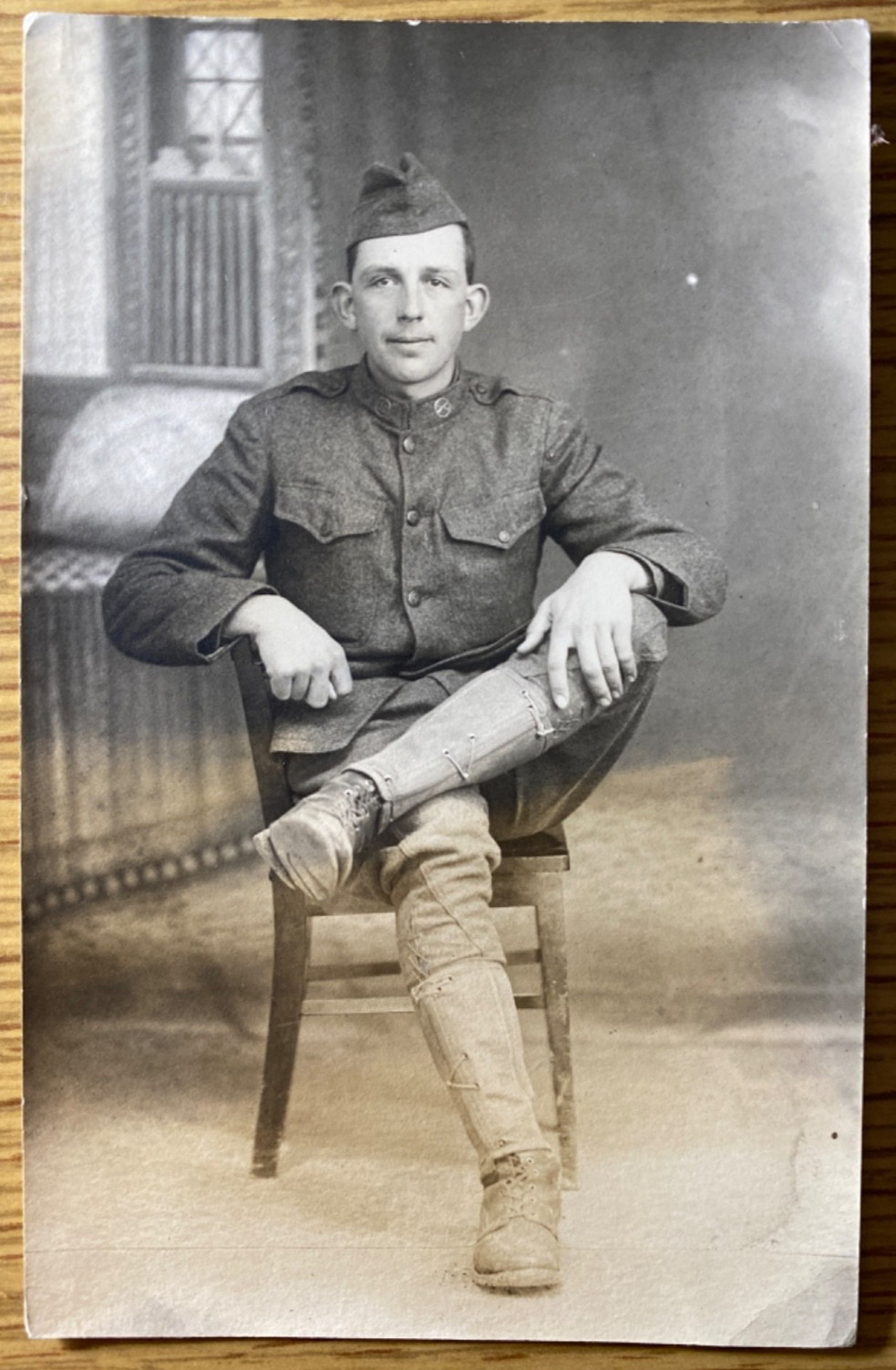 1918 RPPC: WWI ARMY SOLDIER FRED LONGENECKER antique real photo postcard
