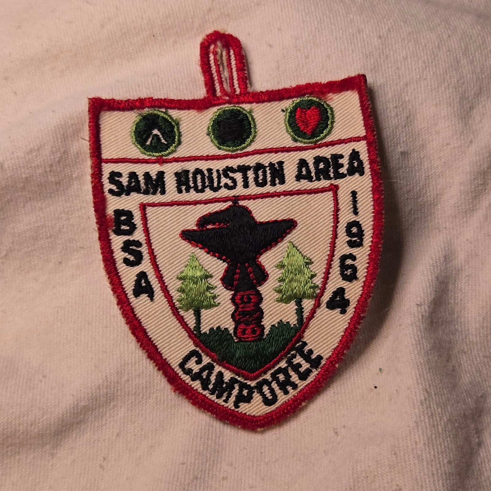 VTG 1964 BSA Camporee Patch Sam Houston Red Totem Pole USA Boy Scouts Of America
