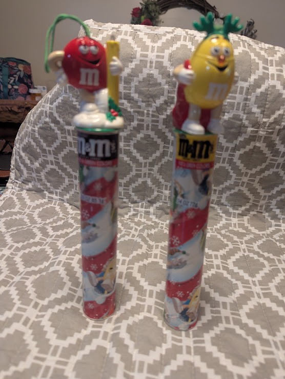 M&M’s Holiday Candy Dispensers – Red Ornament & Yellow Reindeer – New Sealed – C