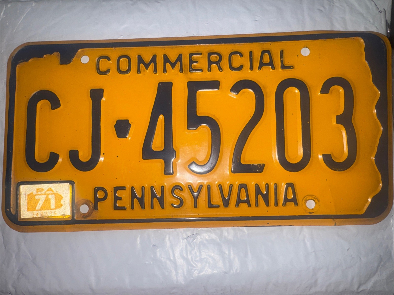 1971 Pennsylvania Commercial License Plate CJ*45203 Tag w/ 71 Sticker Expired