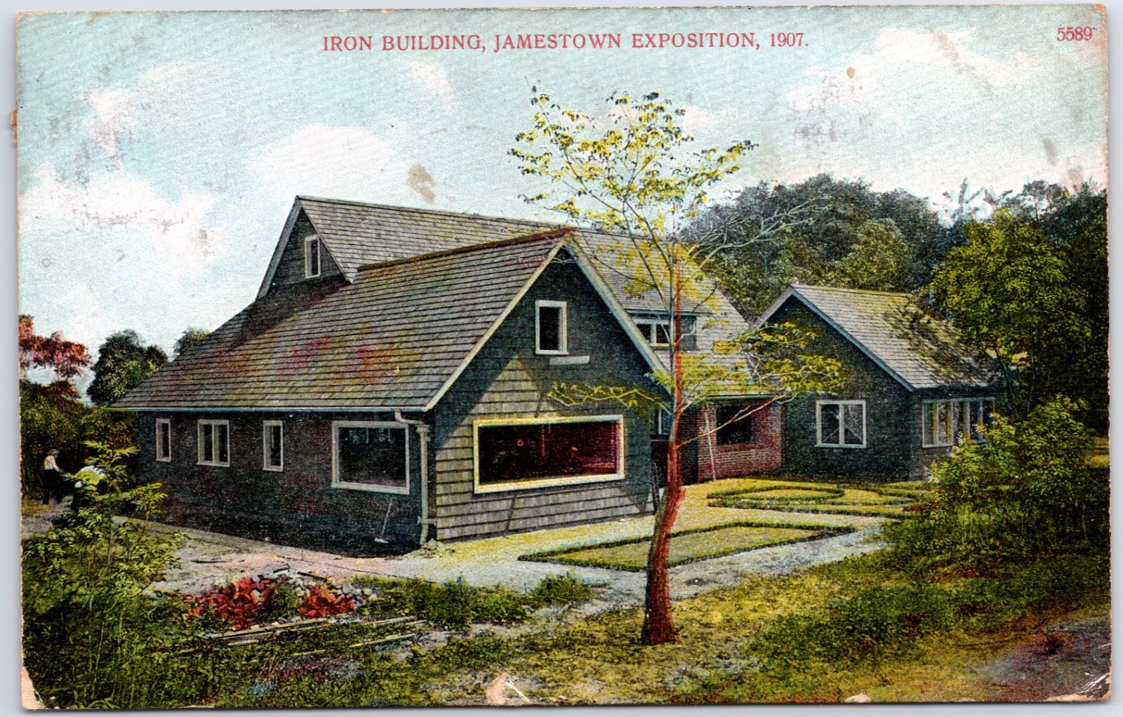 VINTAGE 1907 JAMESTOWN EXPOSITION IRON BUILDING #5589 POSTED 1908 POSTCARD OQ