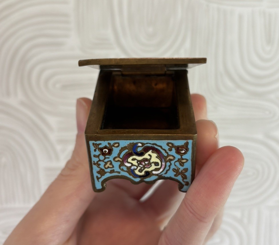 ANTIQUE FRENCH ENAMELED GILT BRONZE STAMP BOX, LATE 19th CENTURY