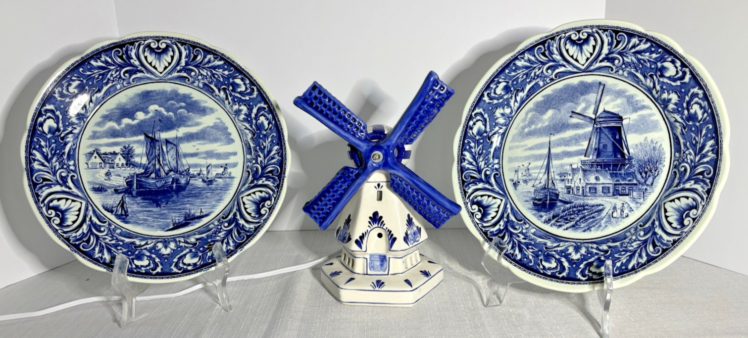Vtg Delft Blue Royal Sphinx Maastricht Plates + 9