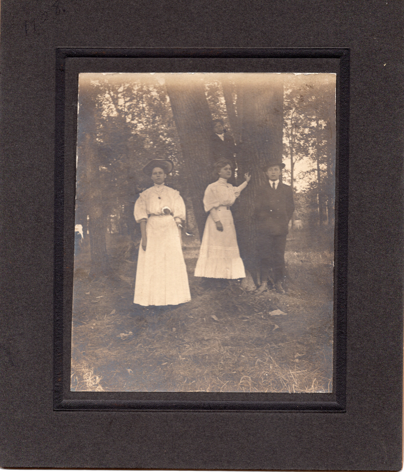 Antique Board Mounted Photo c1910, Family in the Woods in Tea Gowns Suits