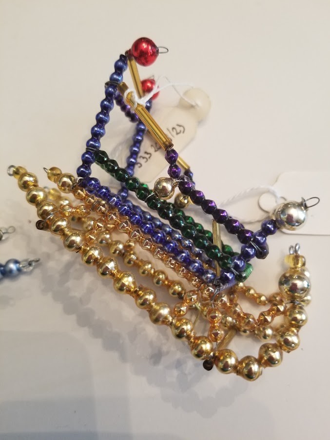 Vintage Mercury Glass beaded Christmas ornaments  Czech Republic NOS - sled