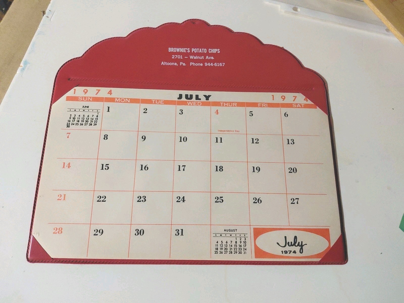 Vtg 1974 Brownie's Potato Chips Calendar Altoona Pa Rare