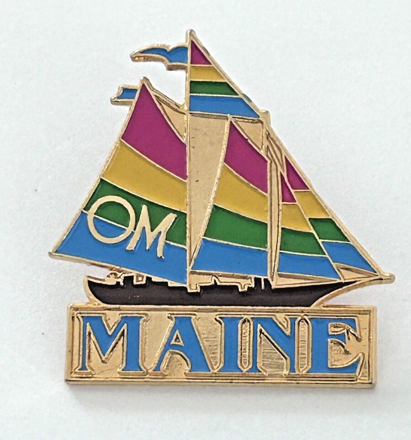 Vintage Odyssey Of The Mind OM OotM Sailboat Boat Creativity Pin Maine ME