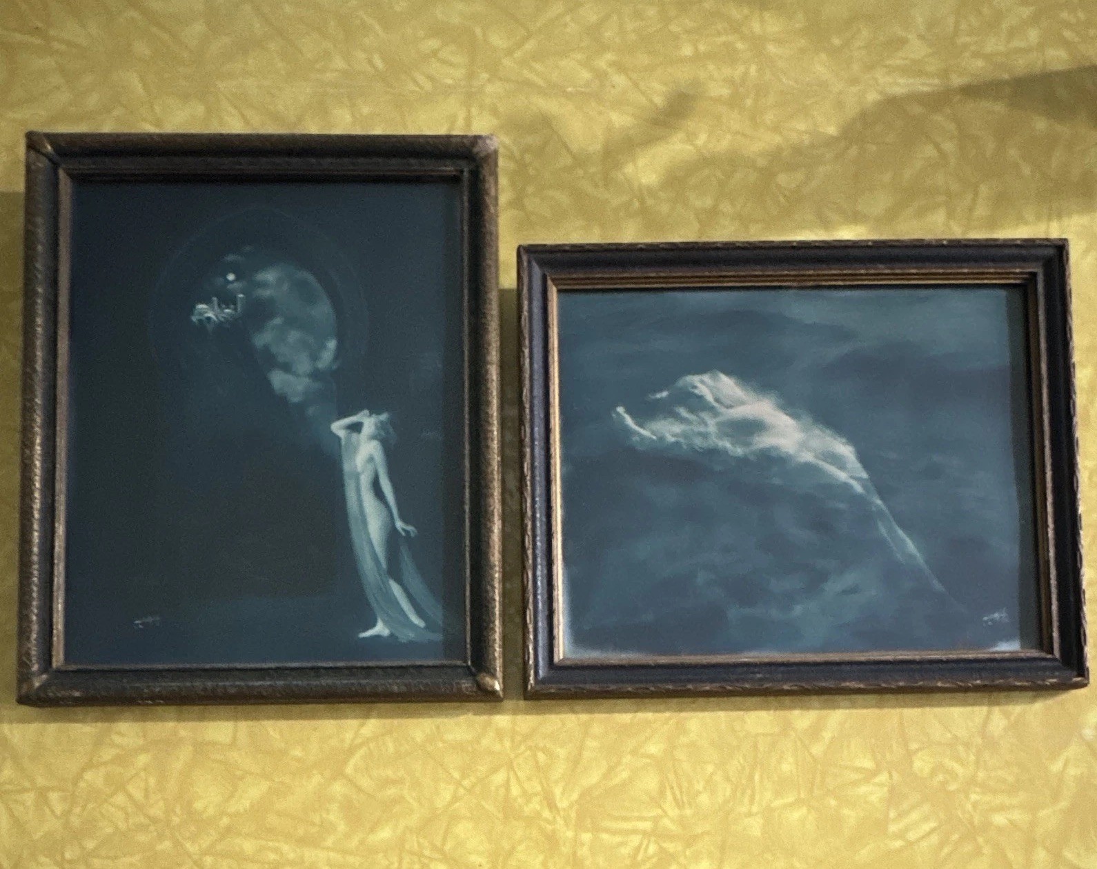 Antique Edward S Curtis 1920 blue silver gelatin, photo pair batwing frame art.￼