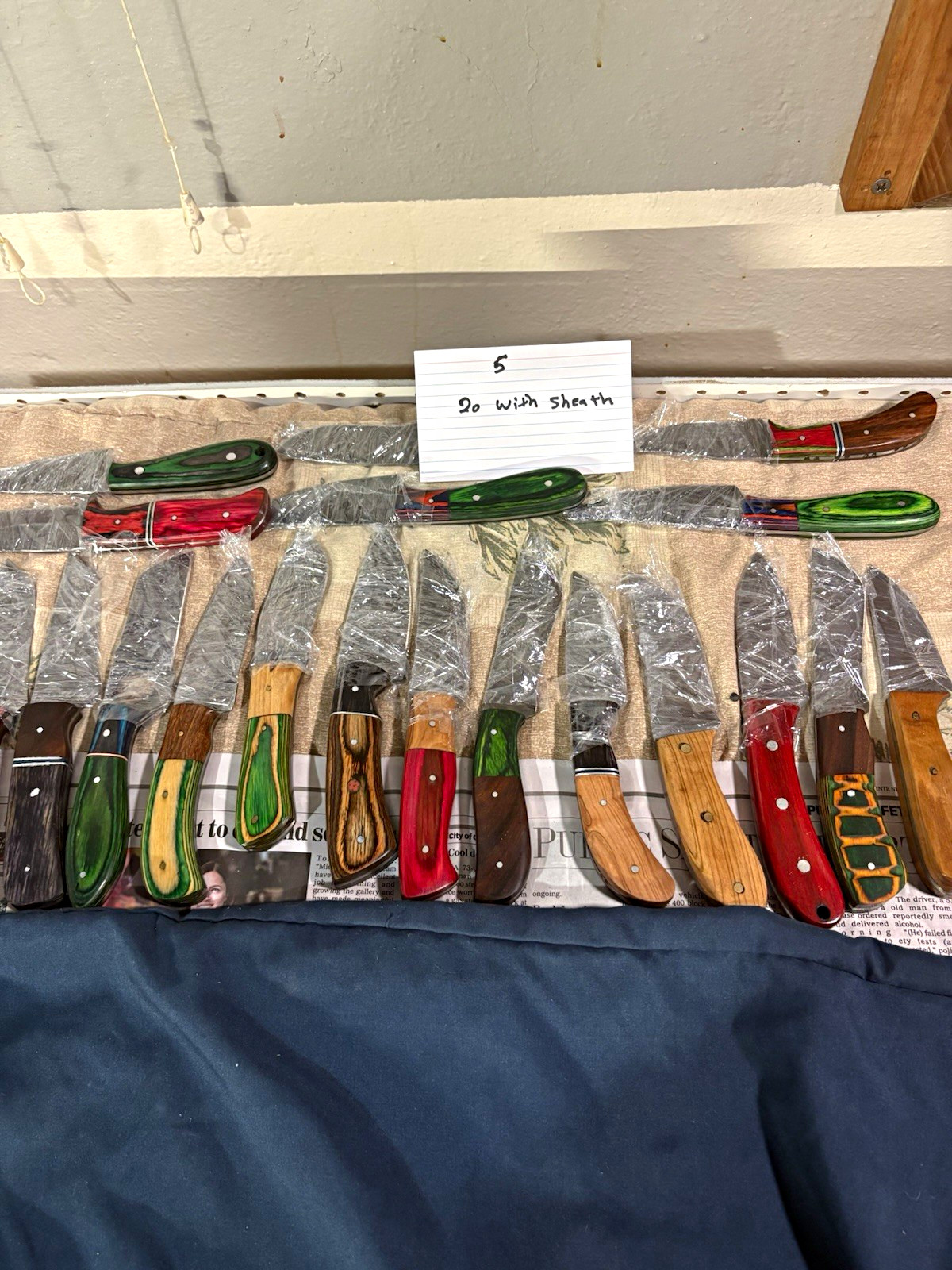 Lot of 20 /8” Handmade Dem steel knives W/Leather Sheath $125.00 or best offer