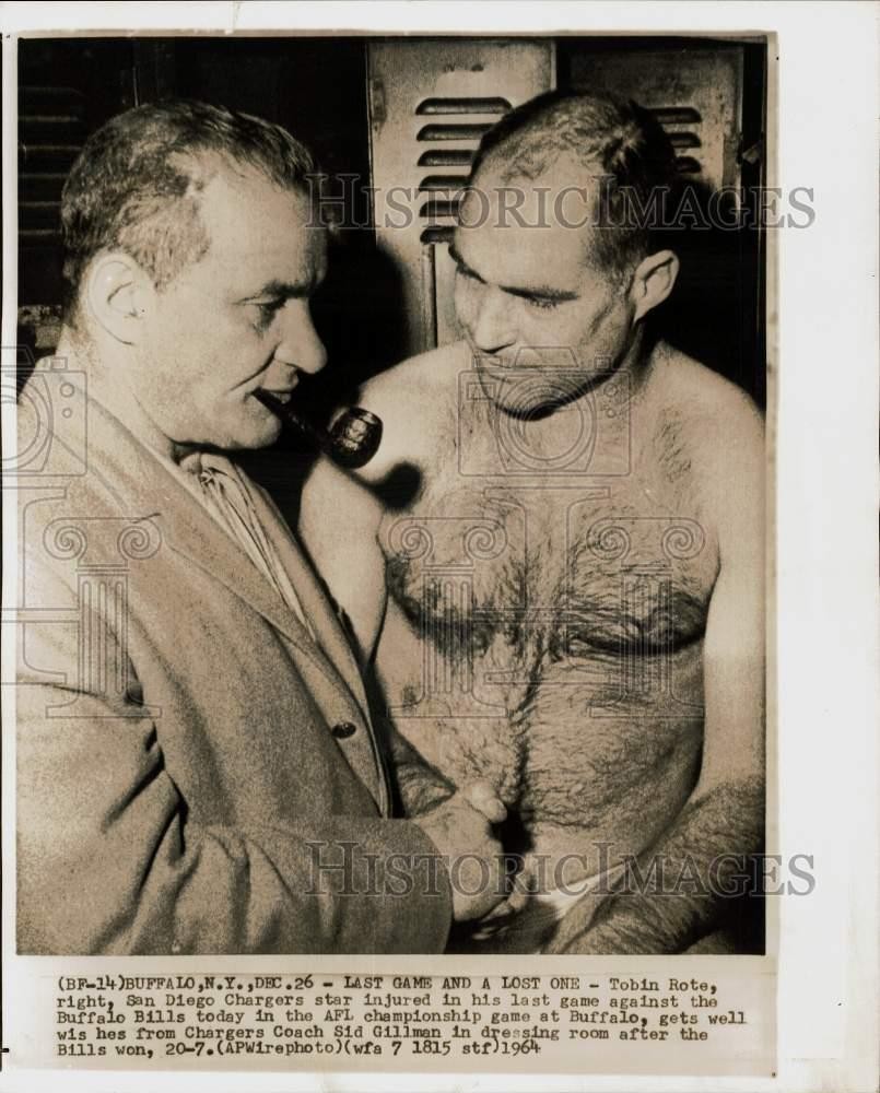1964 Press Photo Chargers Sid Gillman bids farewell to retiring Tobin Rote.