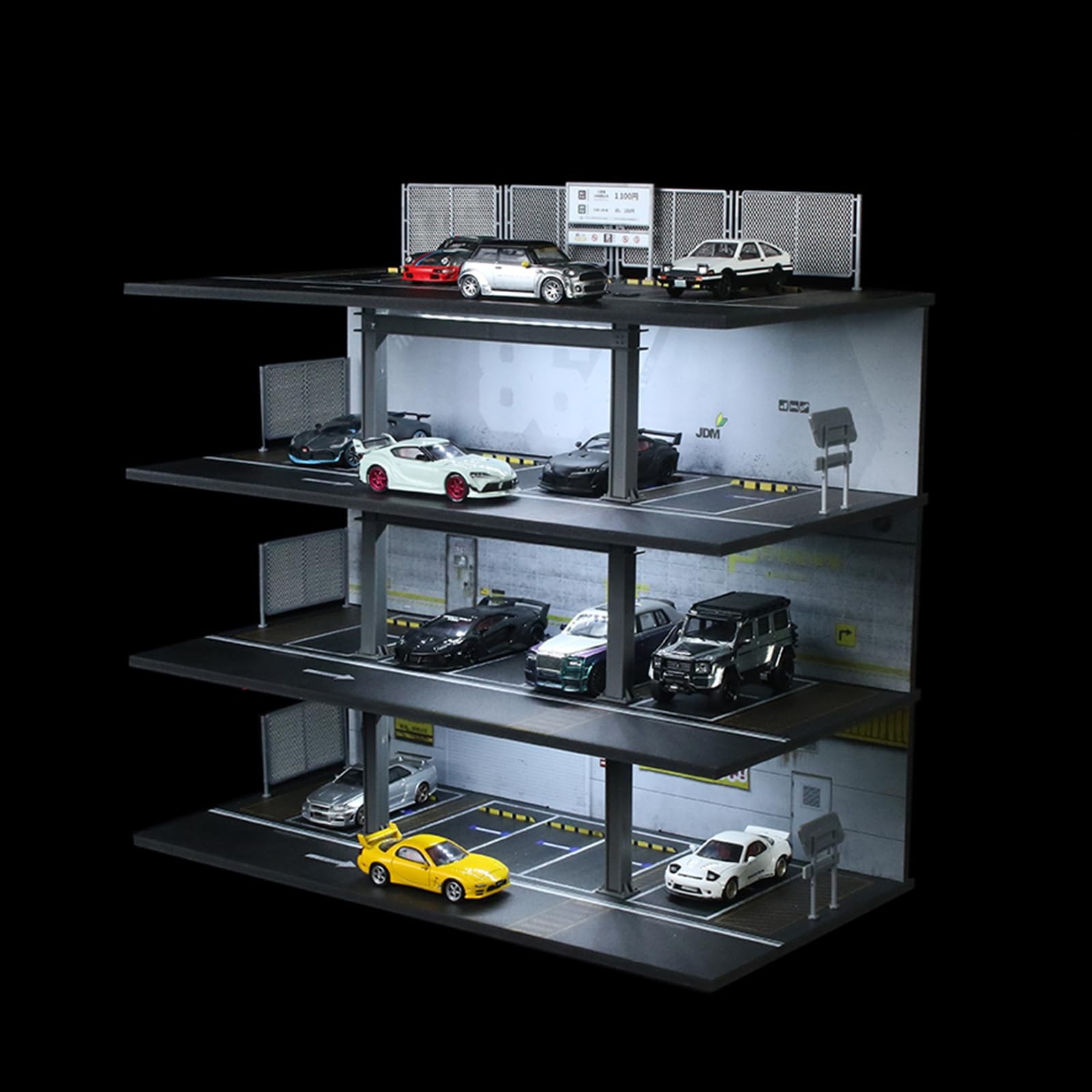 1/64 Scale Die-cast Car Display Case Organizer - Parking Diorama with LED Grey