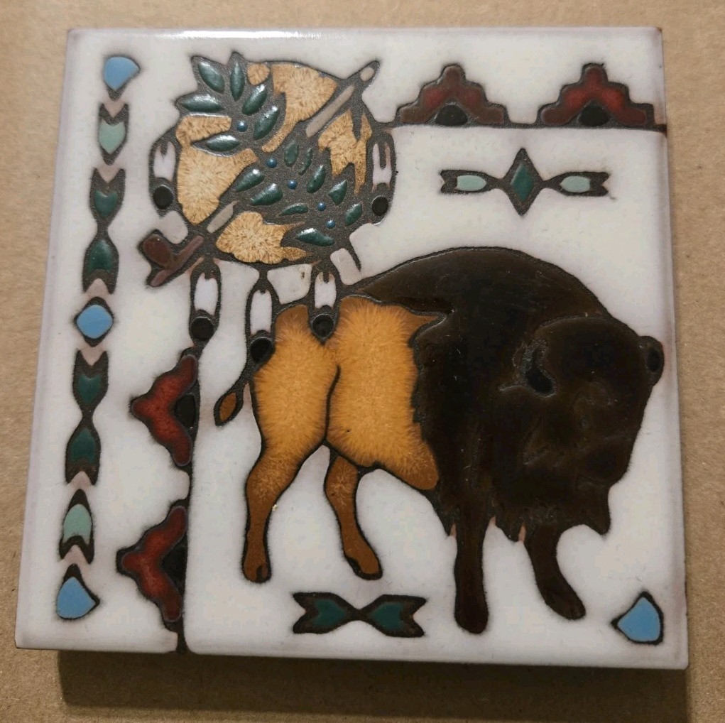 VTG MASTERWORKS ART TILE BUFFALO NATIVE AMERICAN DESIGN TRIVET 4x4 