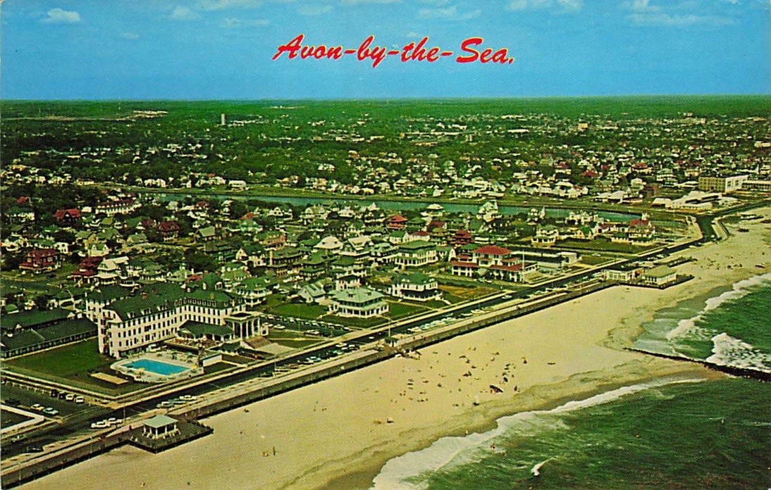 Avon-by-the-Sea NJ Aerial View Beach & Hotel Vintage Postcard c1950s