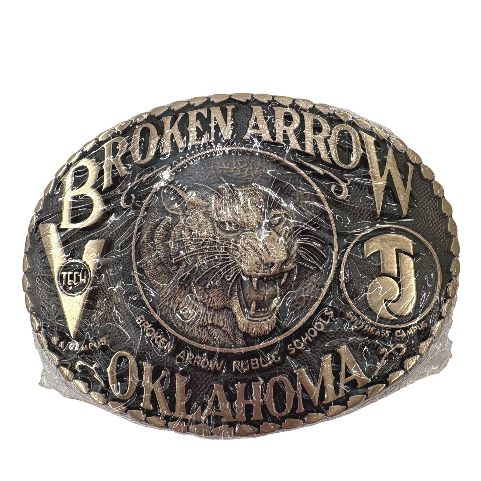 Vtg 1984 Broken Arrow Oklahoma Tigers Belt Buckle 388 Sealed Box Paperwork NOS