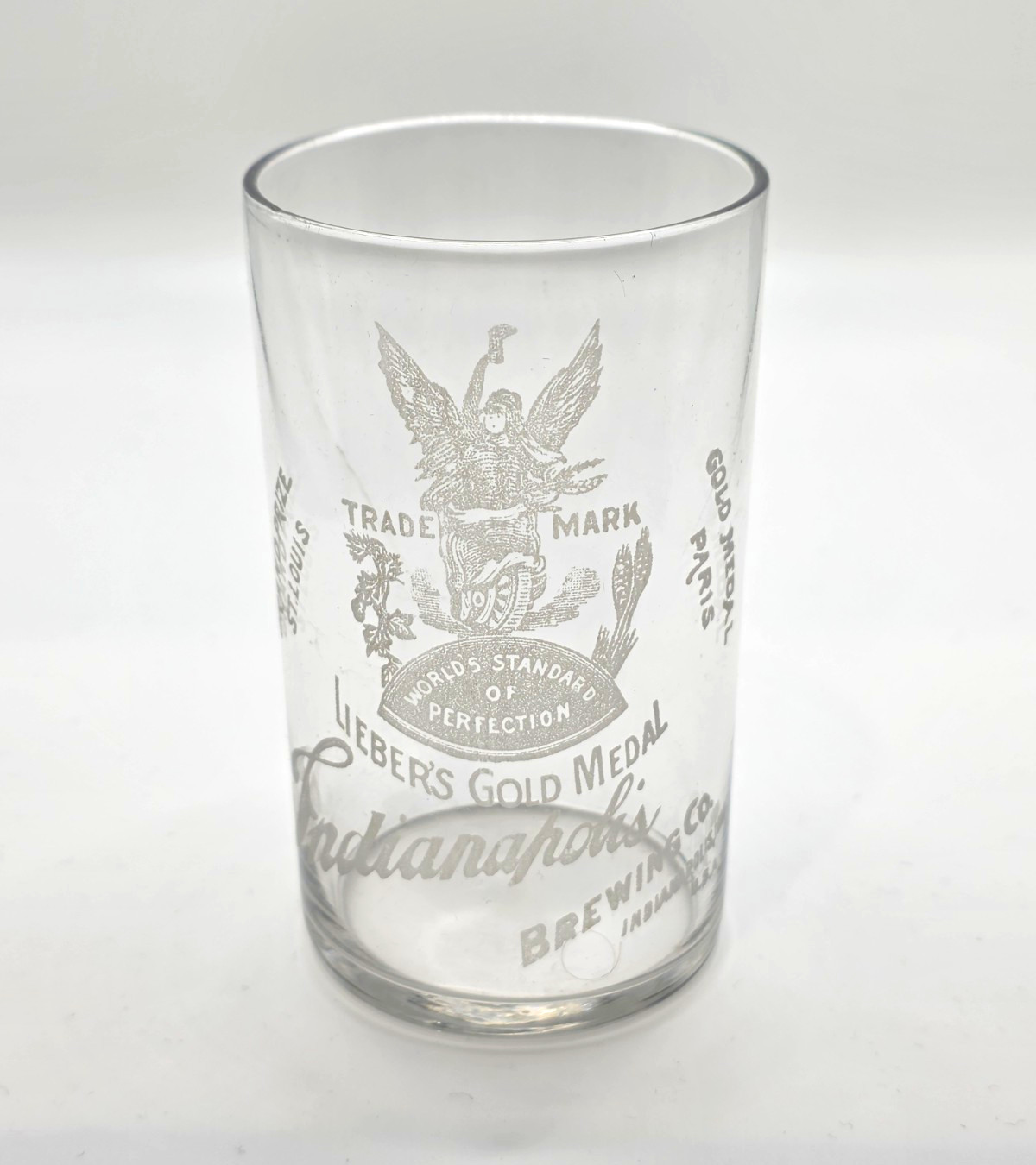 INDIANAPOLIS BREWING CO Beautiful Etched Beer Glass Lieber\'s Gold Medal Beer