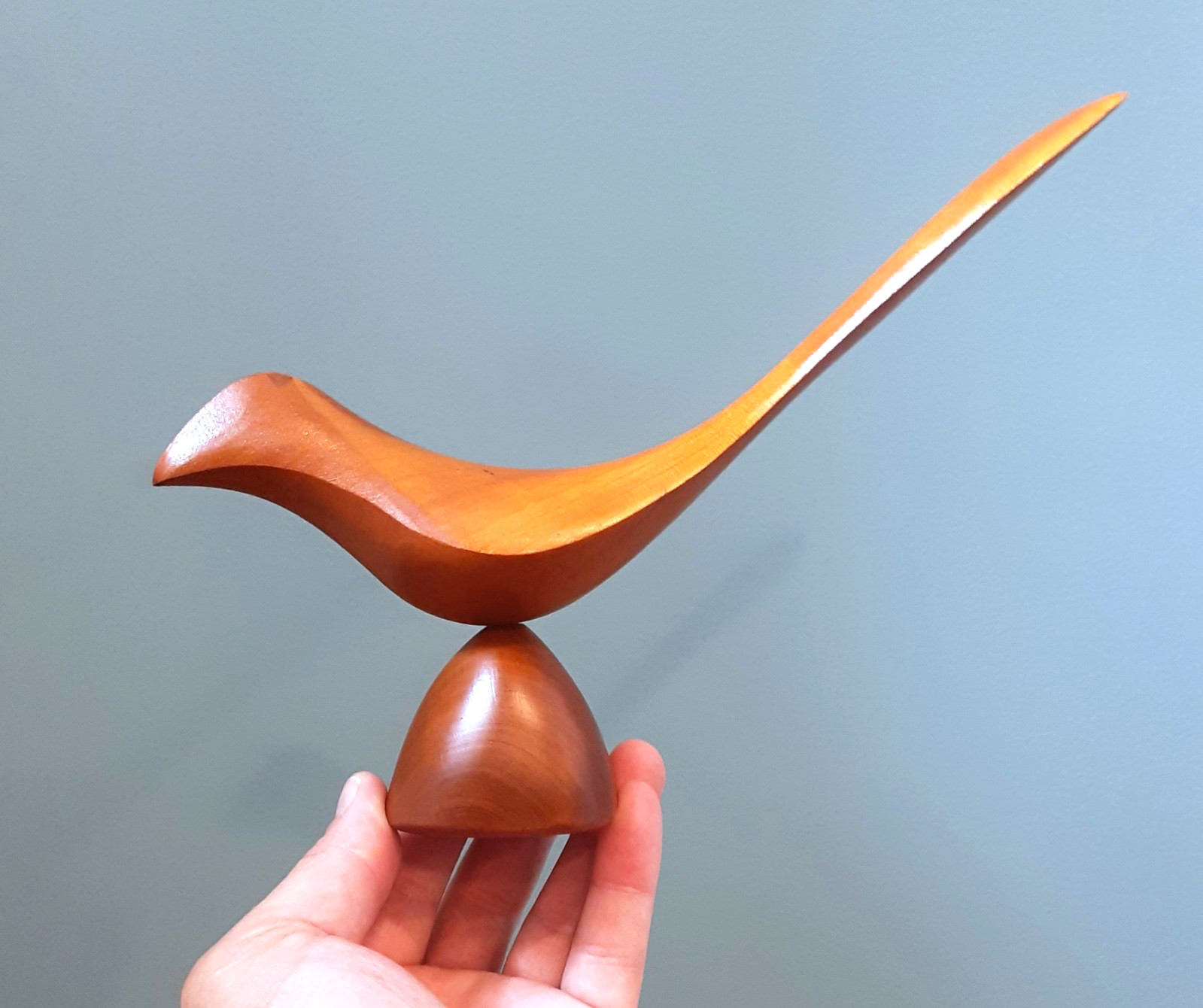 EMIL MILAN Signed Mid Century Carved Cherry Wood 9\