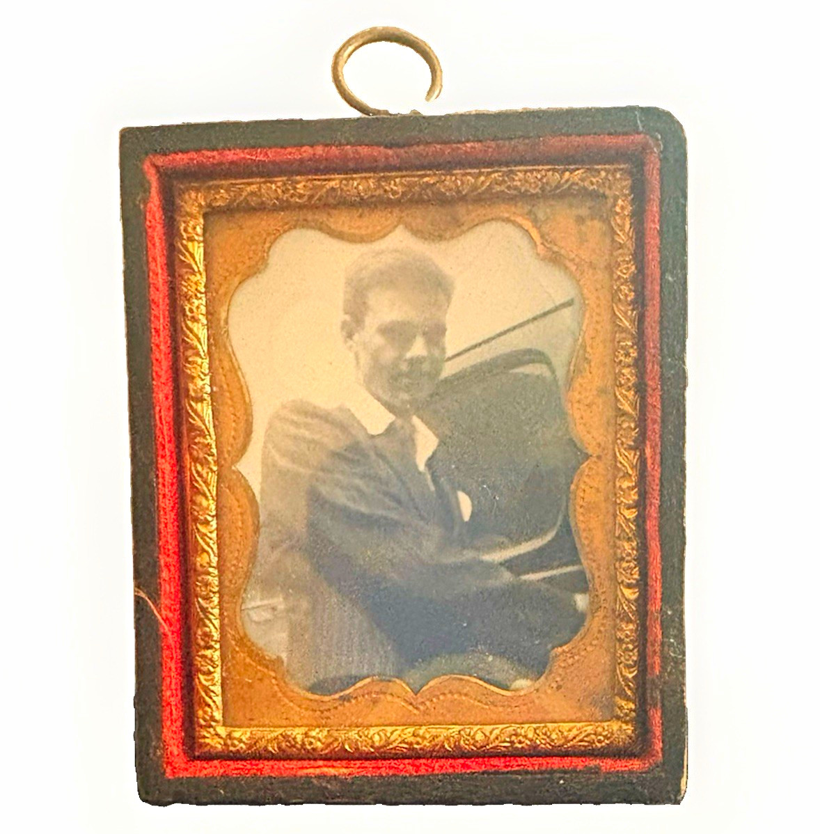 Antique 19th C. Cased Photo Young Man Portrait Tintype / Ambrotype in Embossed