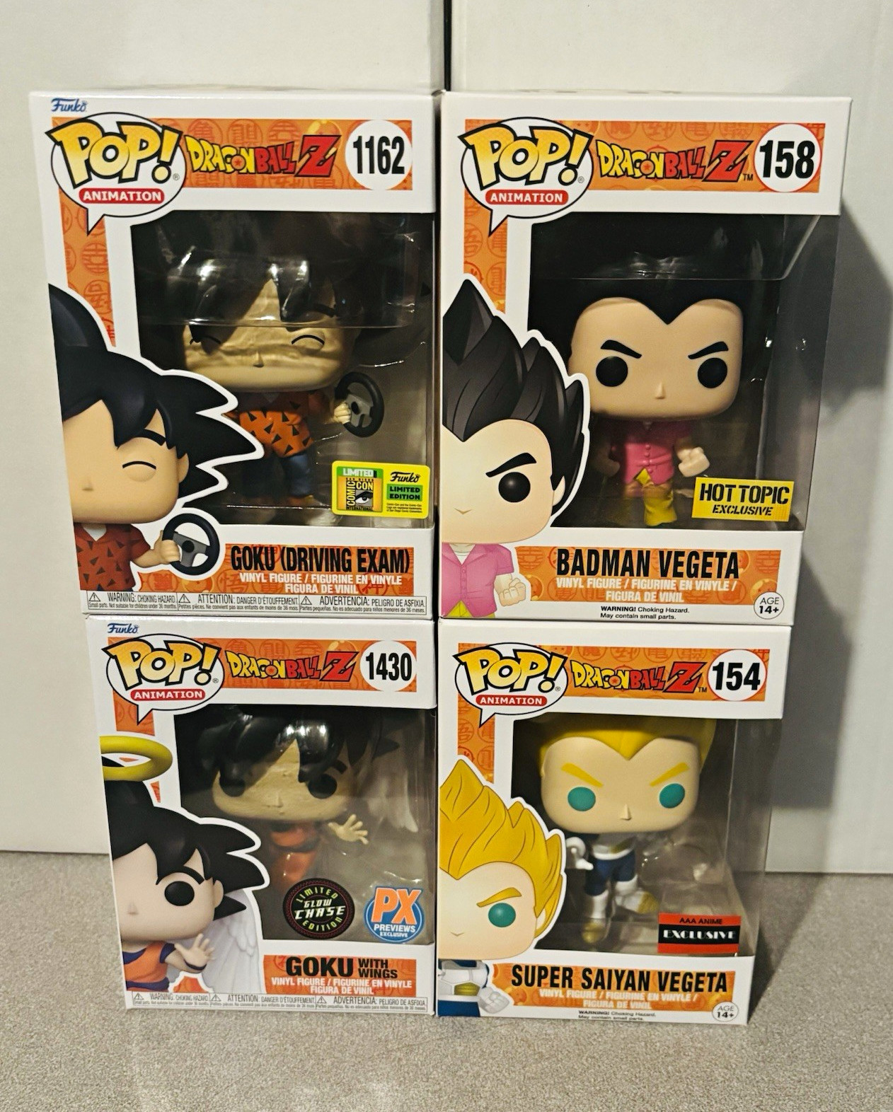 Funko Pop Dragon Ball Z Goku & Vegeta 4-Figure Lot SDCC Exclusive CHASE Goku