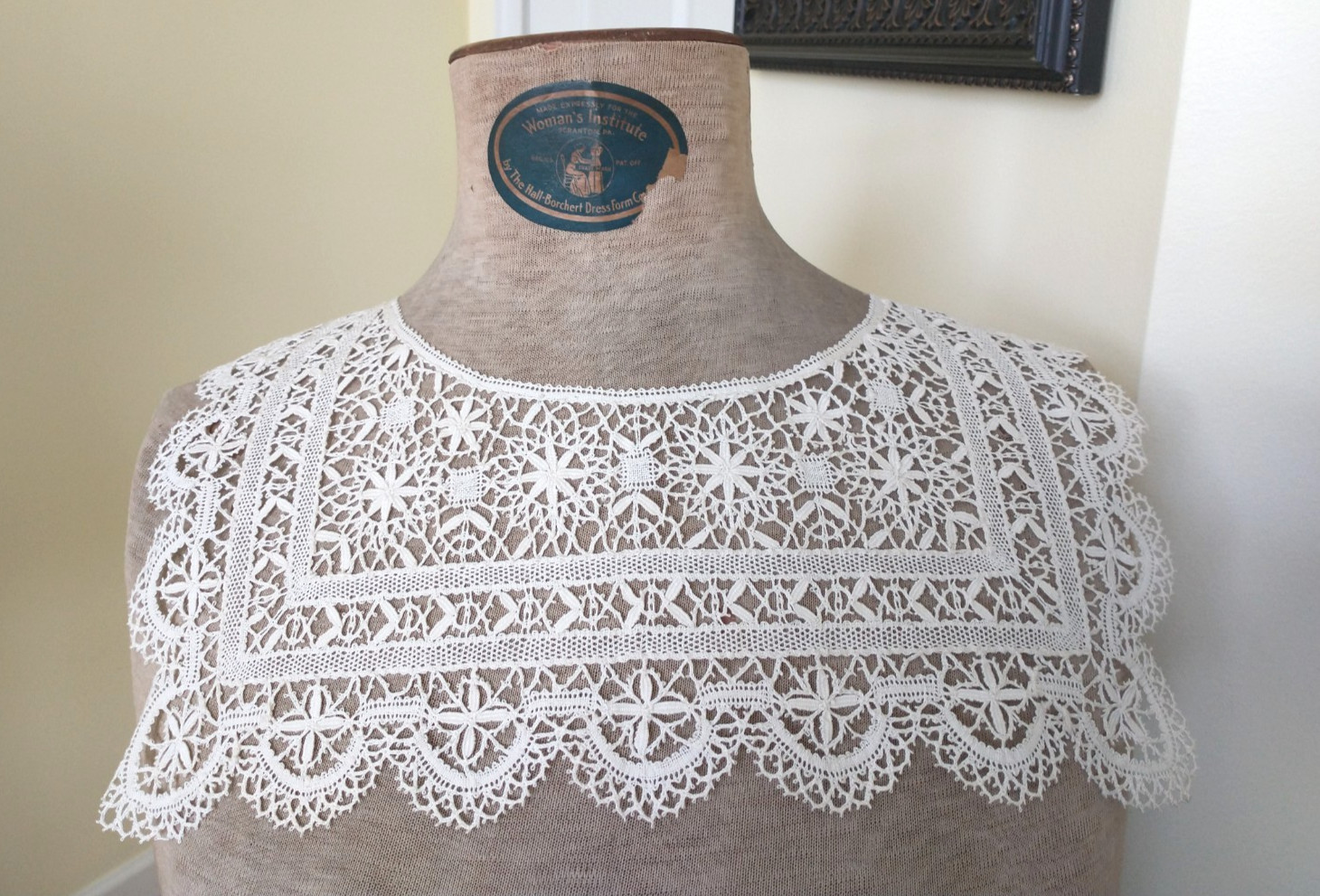 Vintage Antique Delicate Handmade Bobbin Lace Edwardian Collar In Ivory