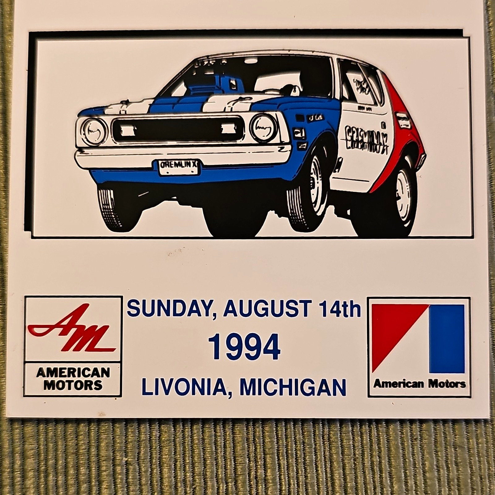 American MOTORS AMC Motor City All Family Meet 1994 8TH Livonia MI Plackard