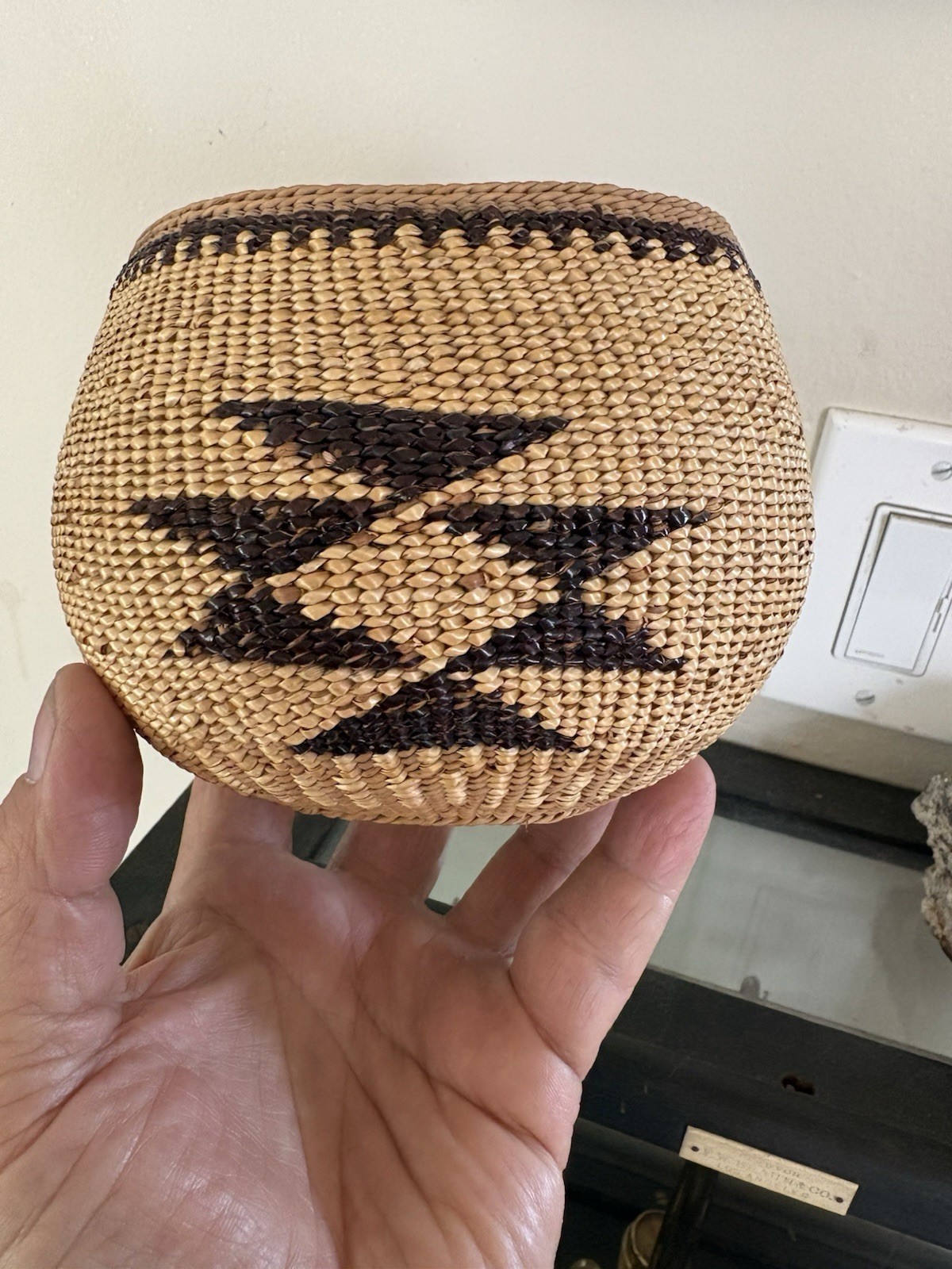 antique Native American twined basketry bowl Northern Calif,  Hupa, Yurok, Karuk