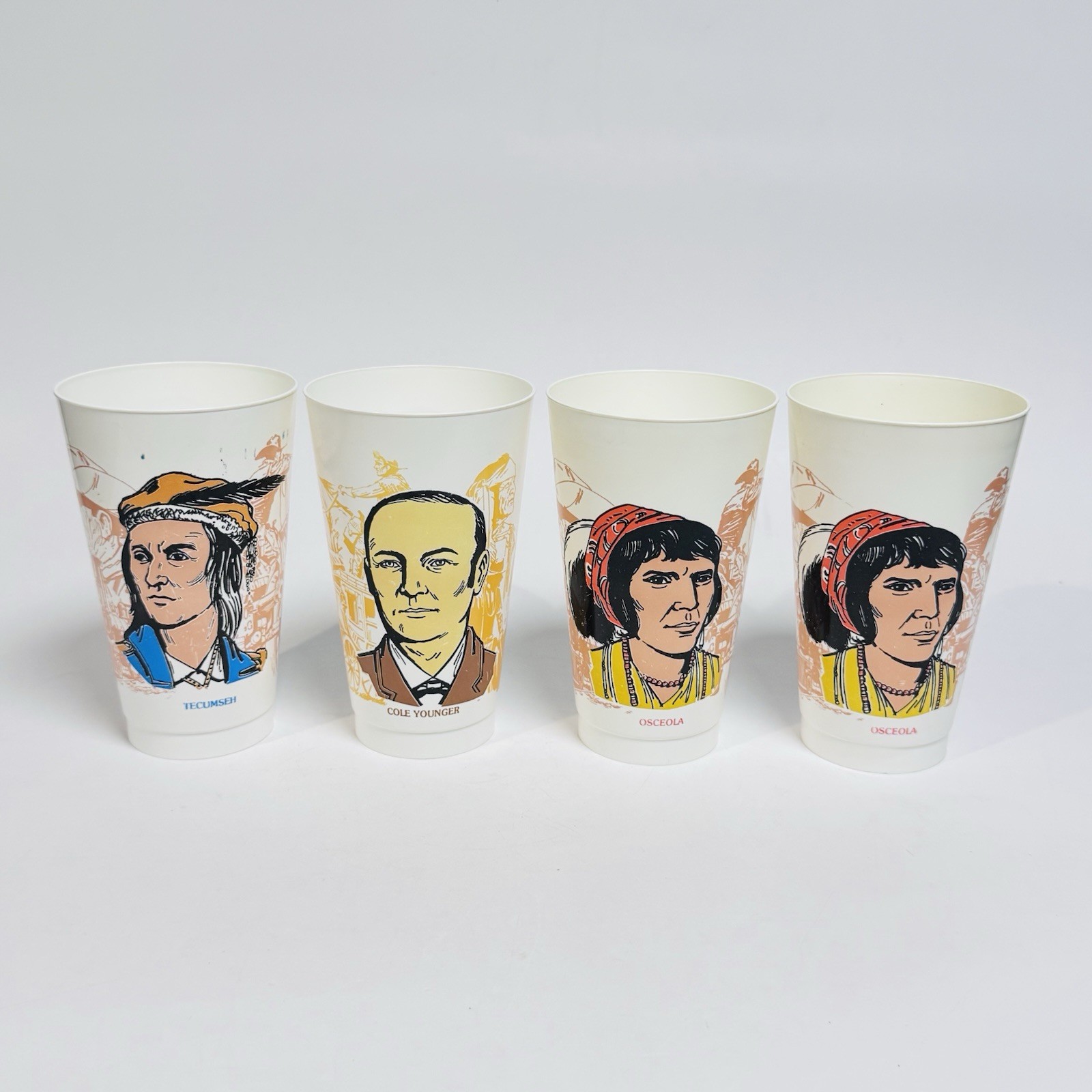 Vintage 70\'s 7-Eleven Historical Figures Cups Tecumseh Osceola Cole Younger
