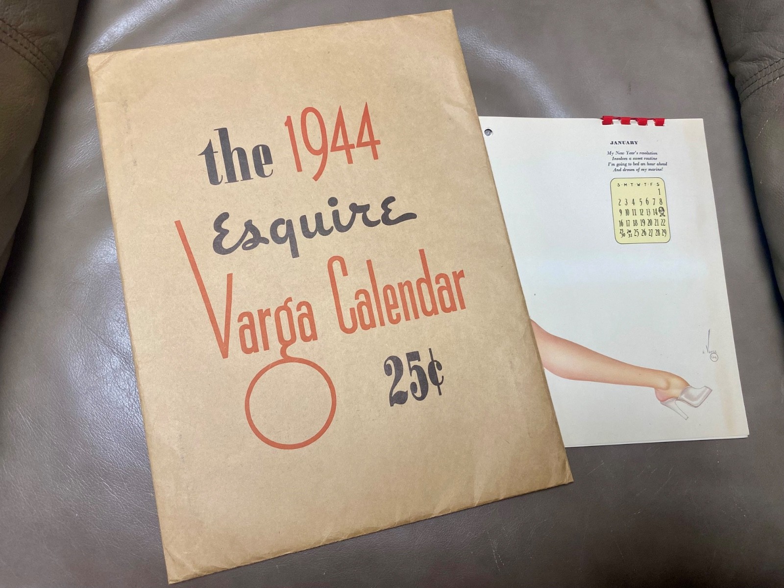 Vintage 1944 Esquire Varga calendar, Complete, attached w/Original Envelope